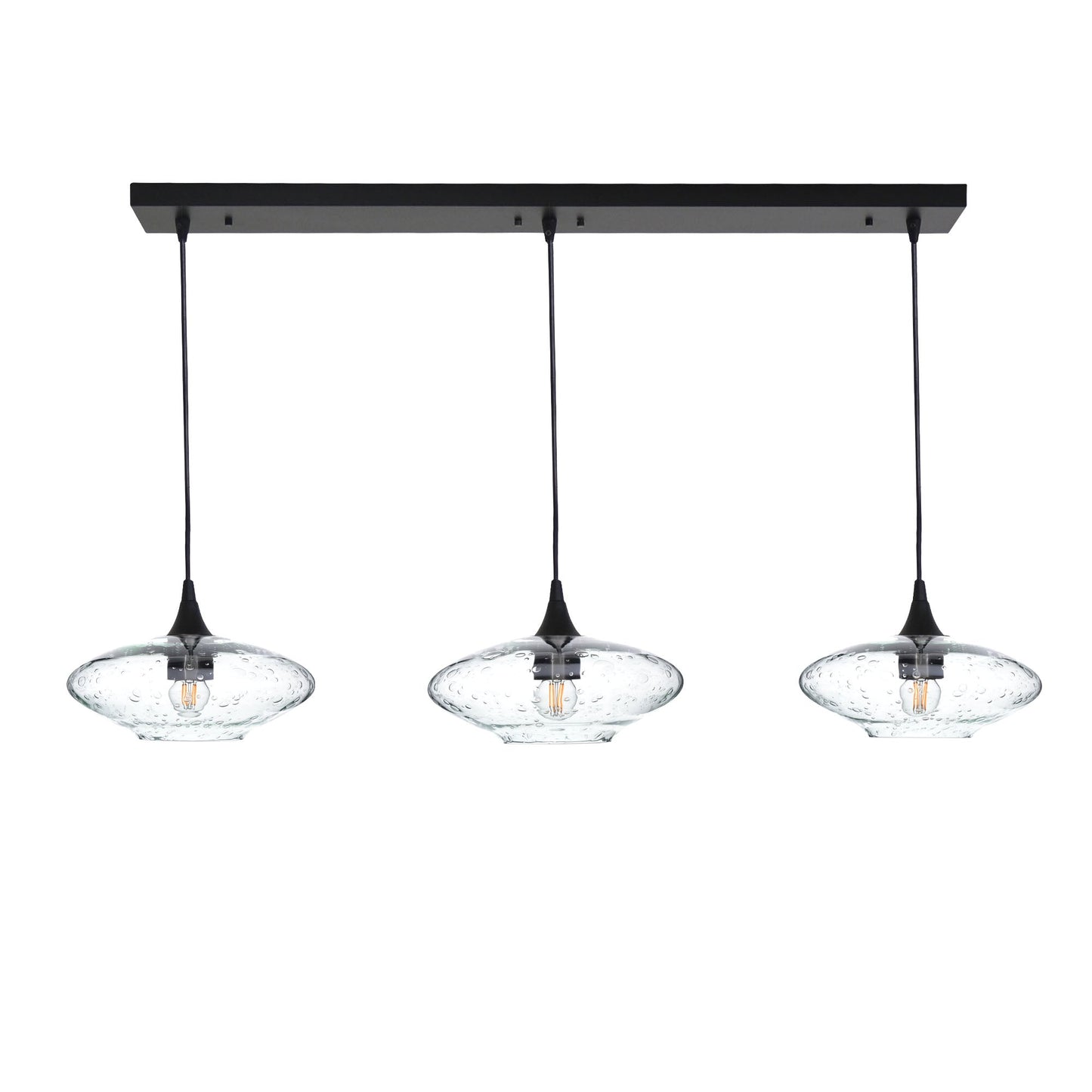 951 3 Pendant Linear Chandelier-Glass-Bicycle Glass Co - Hotshop-Matte Black - 4ft Cord-Lunar-Eco Clear-Bicycle Glass Co