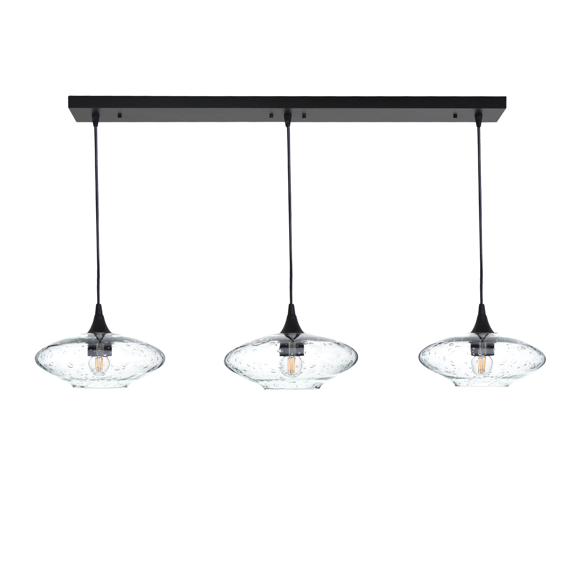 951 3 Pendant Linear Chandelier-Glass-Bicycle Glass Co - Hotshop-Matte Black - 4ft Cord-Lunar-Eco Clear-Bicycle Glass Co