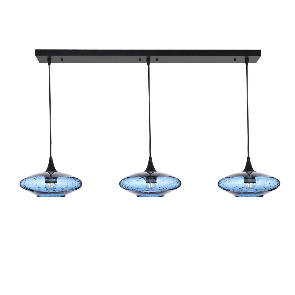 951 3 Pendant Linear Chandelier-Glass-Bicycle Glass Co - Hotshop-Matte Black - 4ft Cord-Lunar-Steel Blue-Bicycle Glass Co