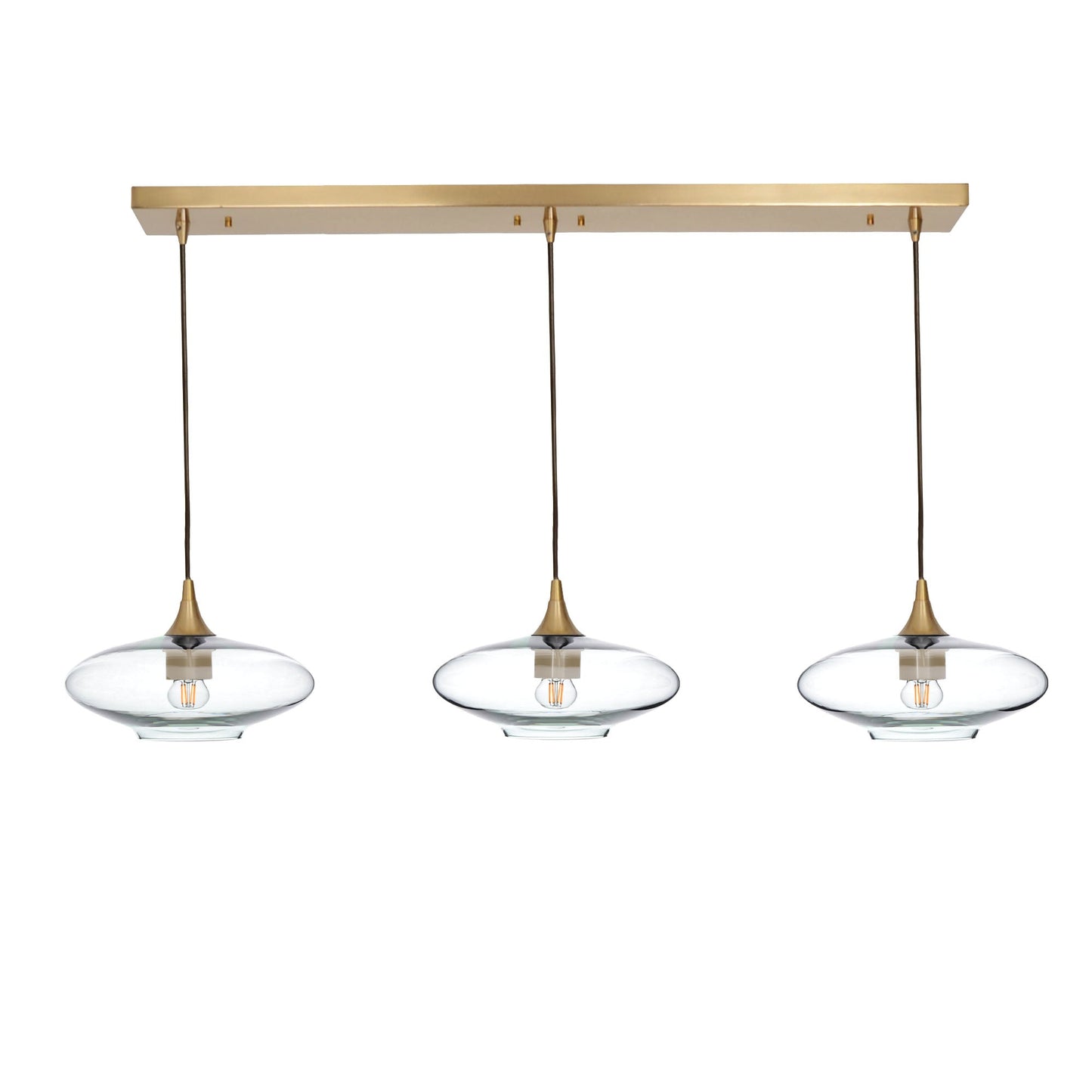 951 3 Pendant Linear Chandelier-Glass-Bicycle Glass Co - Hotshop-Polished Brass - 4ft Cord-Lucent-Eco Clear-Bicycle Glass Co