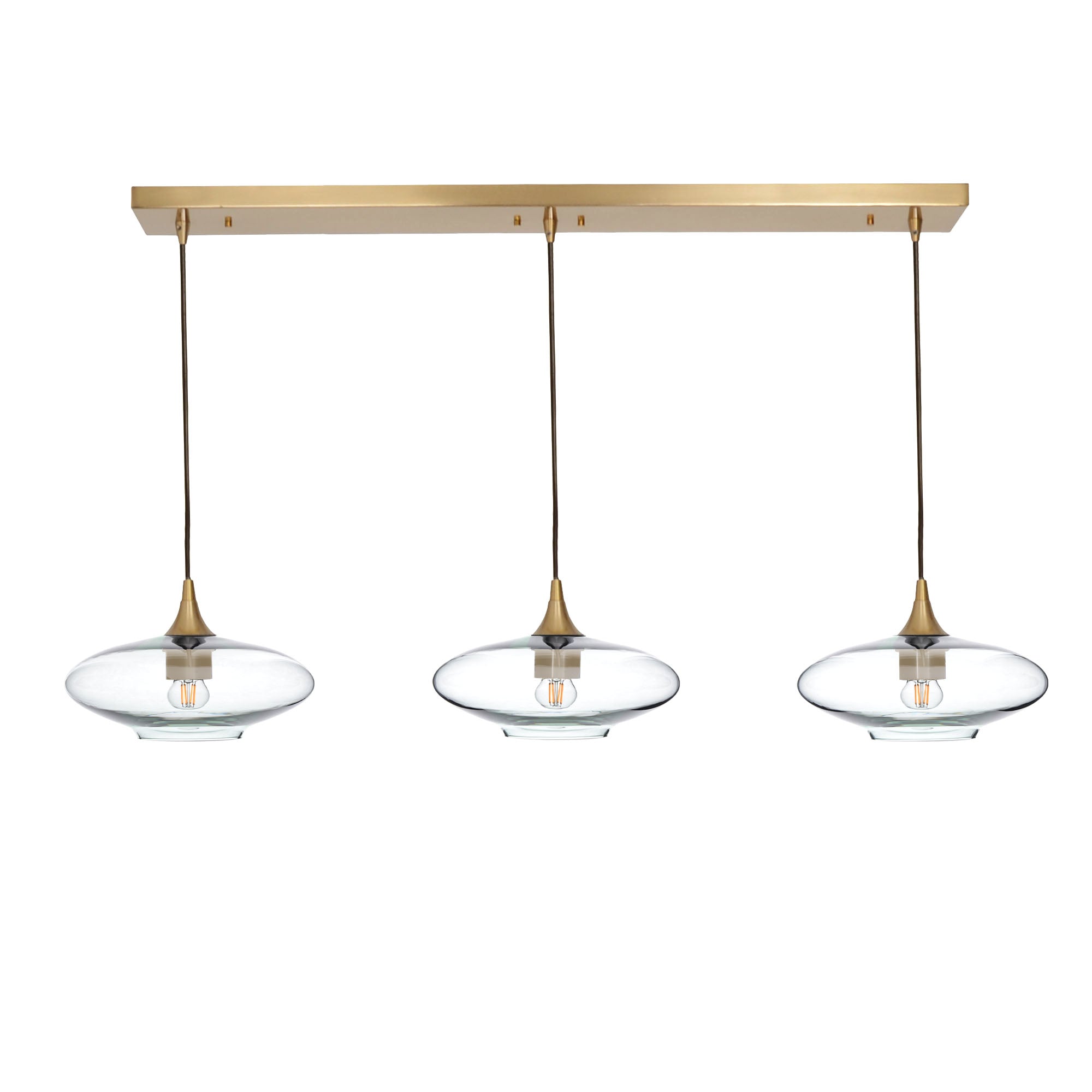 951 3 Pendant Linear Chandelier-Glass-Bicycle Glass Co - Hotshop-Polished Brass - 4ft Cord-Lucent-Eco Clear-Bicycle Glass Co