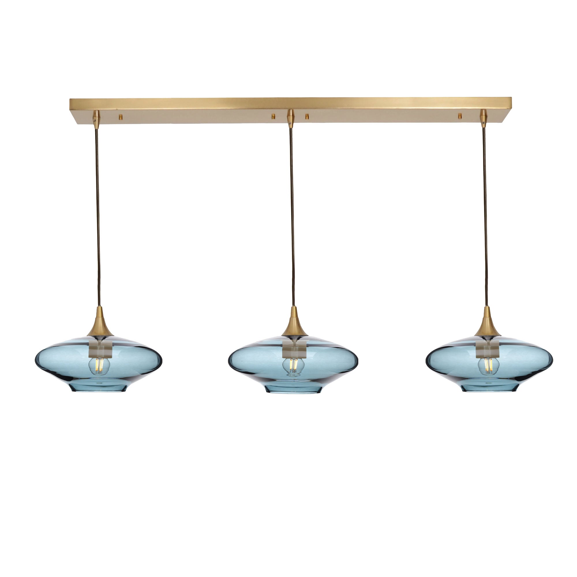 951 3 Pendant Linear Chandelier-Glass-Bicycle Glass Co - Hotshop-Polished Brass - 4ft Cord-Lucent-Slate Gray-Bicycle Glass Co