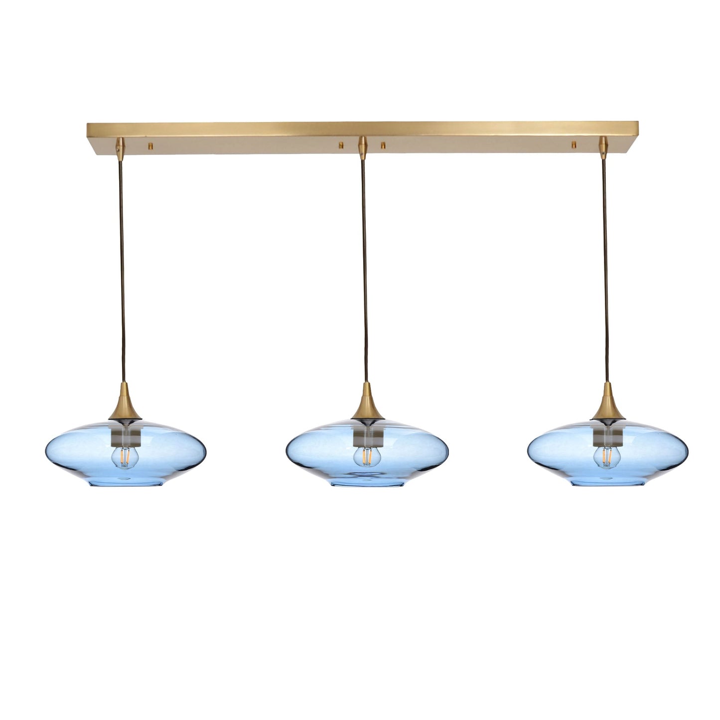 951 3 Pendant Linear Chandelier-Glass-Bicycle Glass Co - Hotshop-Polished Brass - 4ft Cord-Lucent-Steel Blue-Bicycle Glass Co