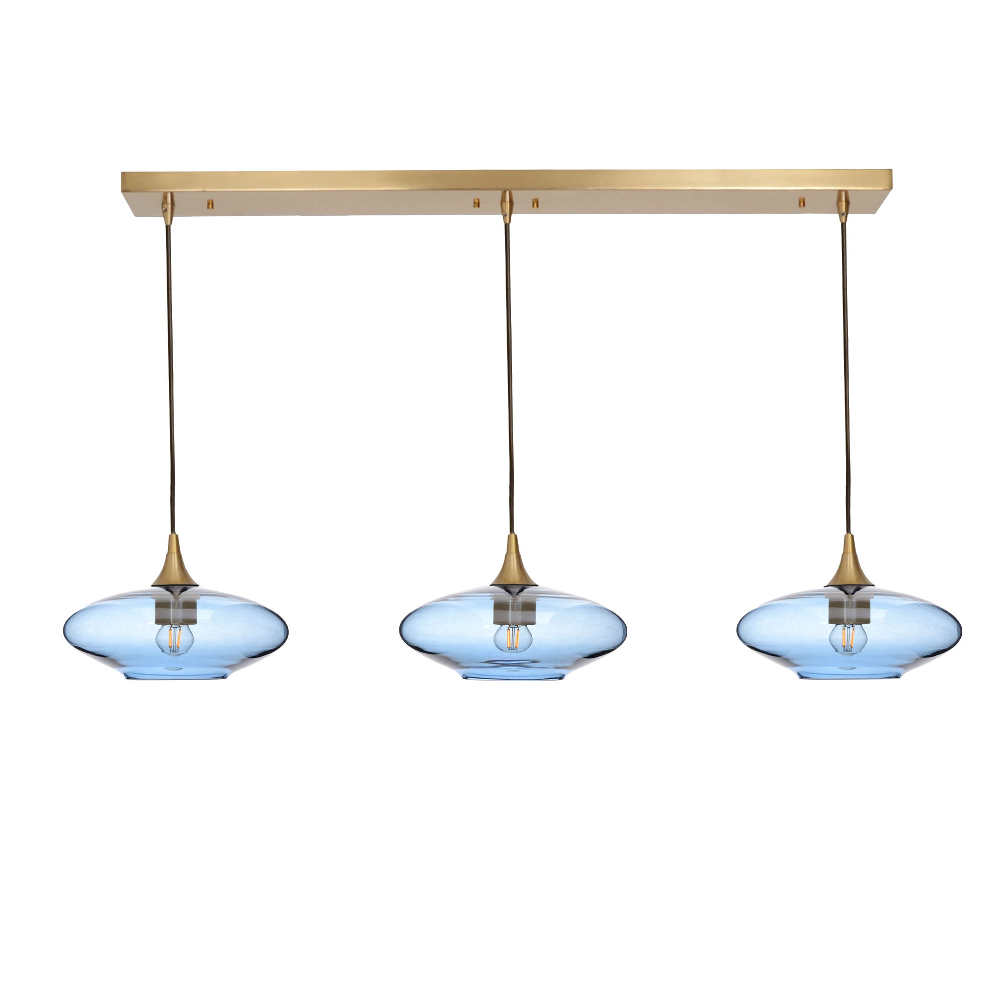 951 3 Pendant Linear Chandelier-Glass-Bicycle Glass Co - Hotshop-Polished Brass - 4ft Cord-Lucent-Steel Blue-Bicycle Glass Co