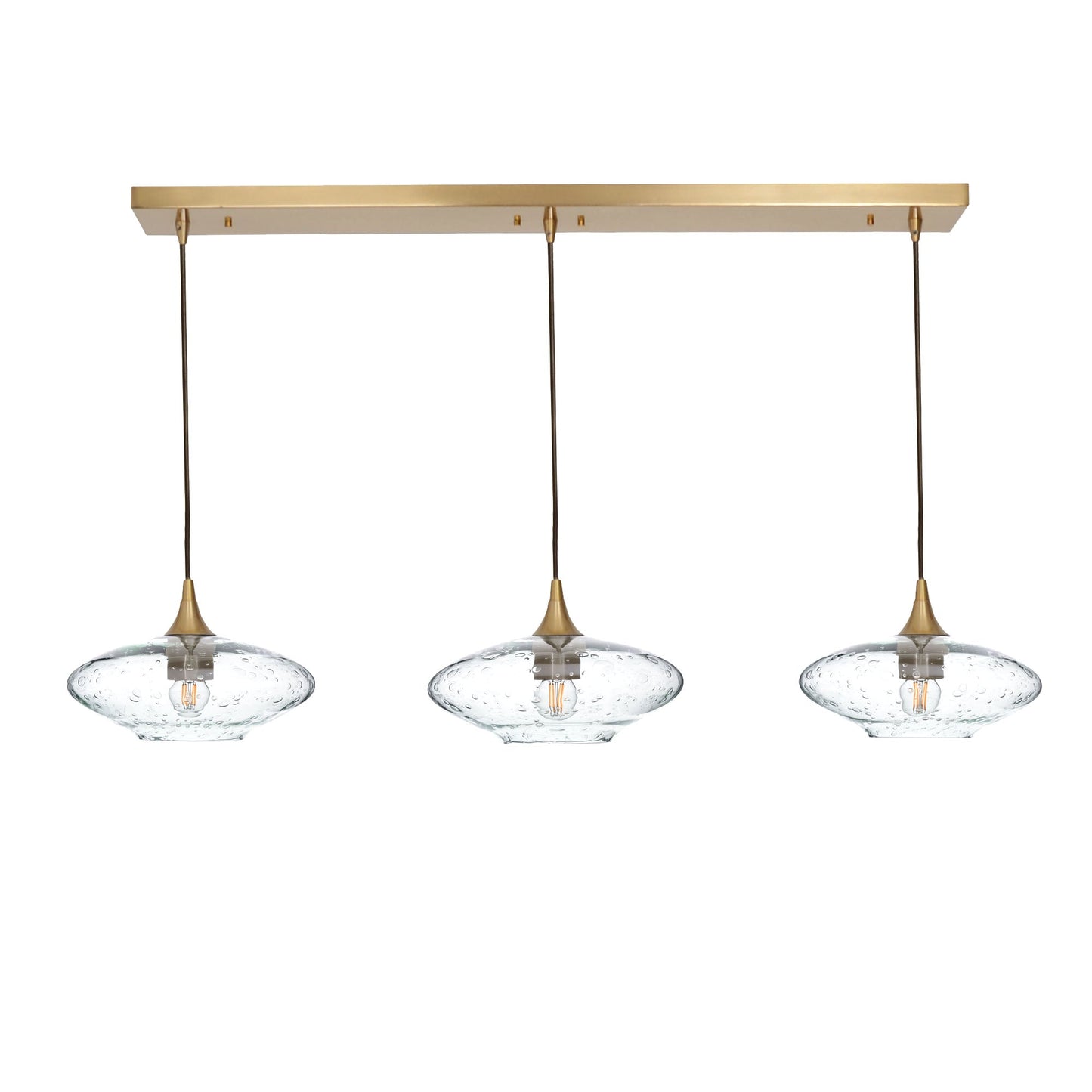 951 3 Pendant Linear Chandelier-Glass-Bicycle Glass Co - Hotshop-Polished Brass - 4ft Cord-Lunar-Eco Clear-Bicycle Glass Co