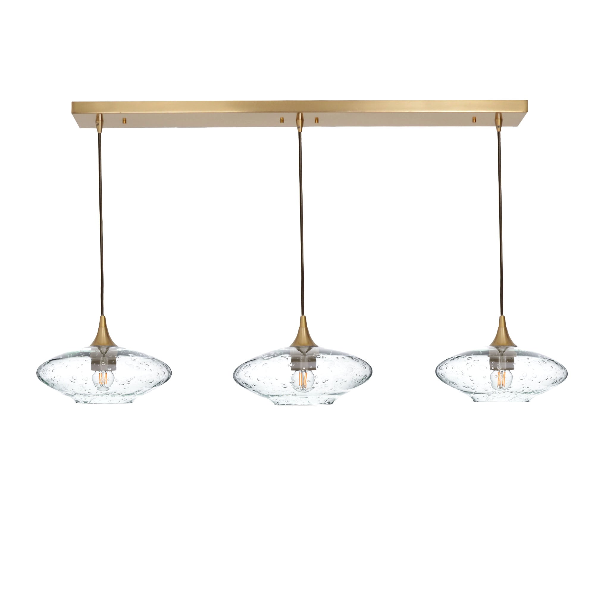 951 3 Pendant Linear Chandelier-Glass-Bicycle Glass Co - Hotshop-Polished Brass - 4ft Cord-Lunar-Eco Clear-Bicycle Glass Co
