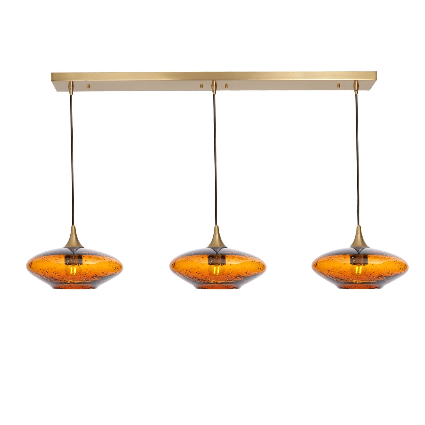 951 3 Pendant Linear Chandelier-Glass-Bicycle Glass Co - Hotshop-Polished Brass - 4ft Cord-Lunar-Golden Amber-Bicycle Glass Co