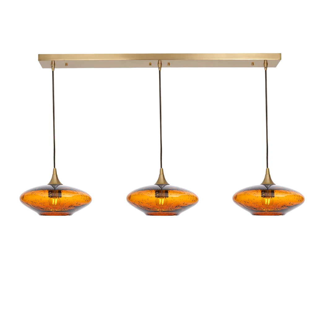 951 3 Pendant Linear Chandelier-Glass-Bicycle Glass Co - Hotshop-Polished Brass - 4ft Cord-Lunar-Golden Amber-Bicycle Glass Co