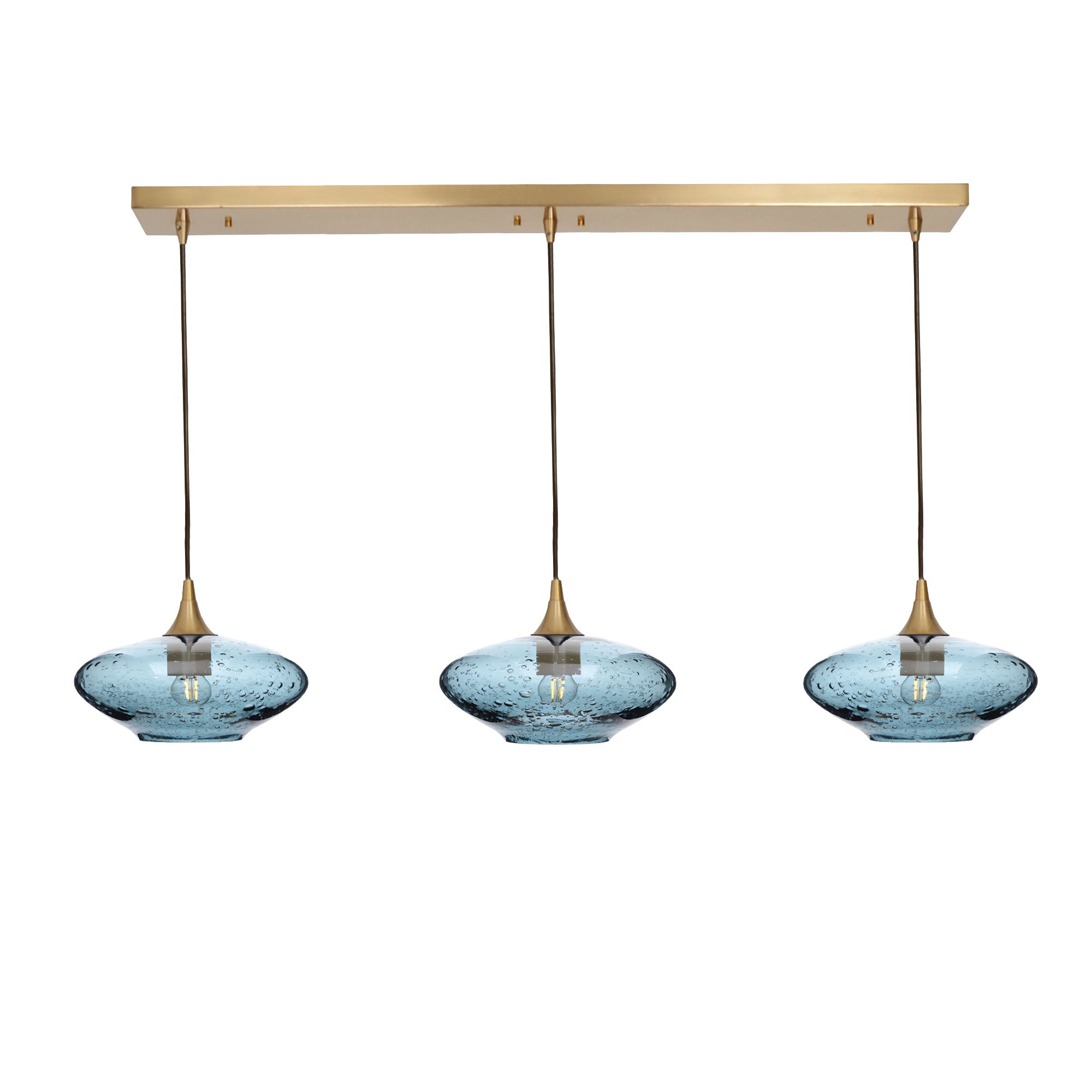 951 3 Pendant Linear Chandelier-Glass-Bicycle Glass Co - Hotshop-Polished Brass - 4ft Cord-Lunar-Slate Gray-Bicycle Glass Co