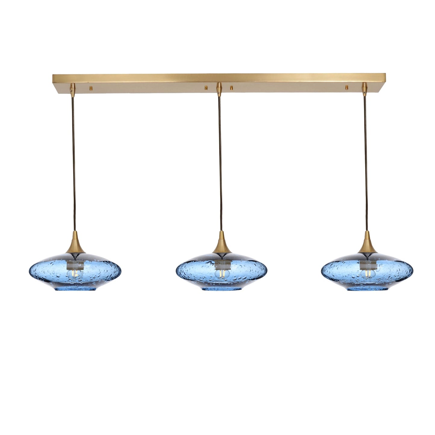 951 3 Pendant Linear Chandelier-Glass-Bicycle Glass Co - Hotshop-Polished Brass - 4ft Cord-Lunar-Steel Blue-Bicycle Glass Co