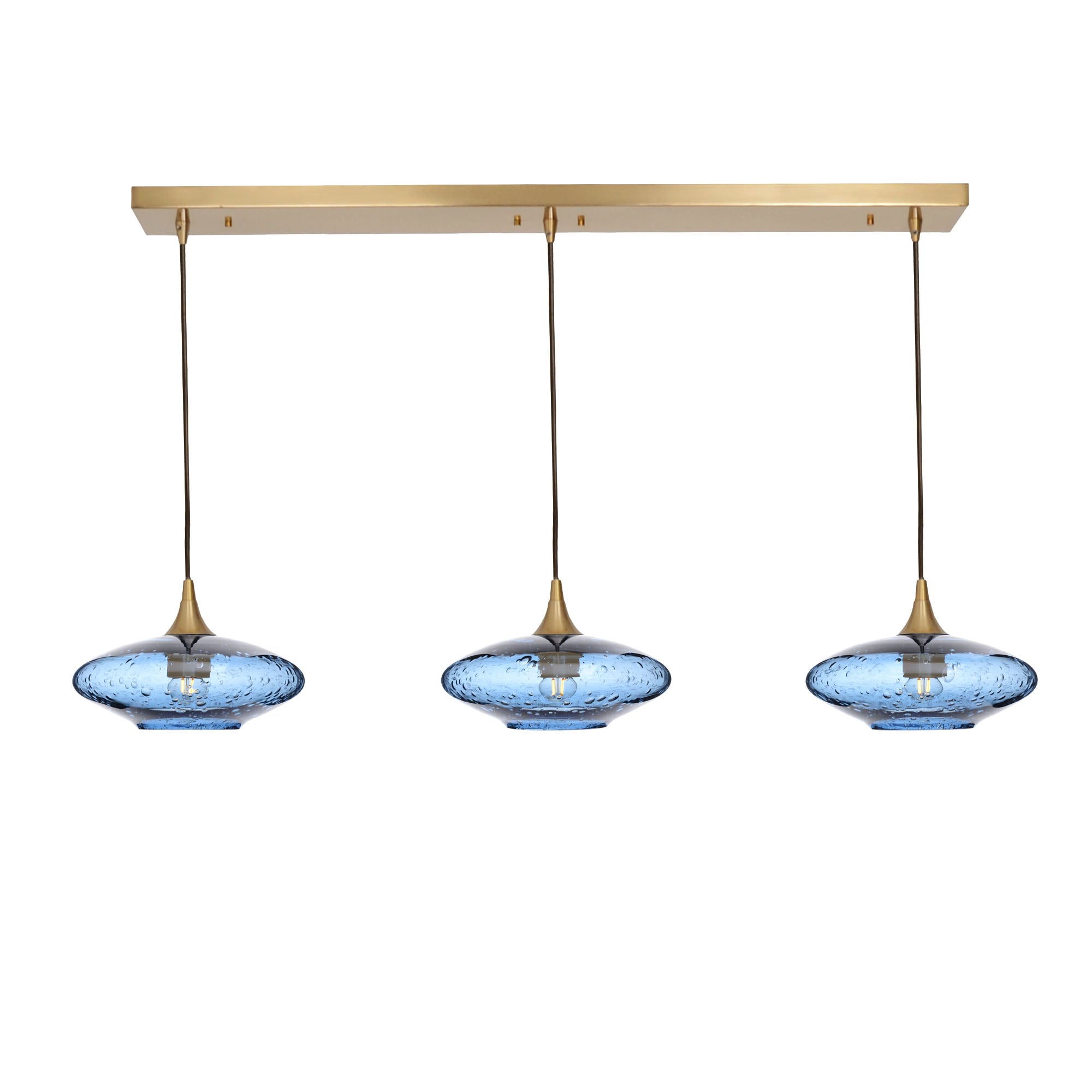 951 3 Pendant Linear Chandelier-Glass-Bicycle Glass Co - Hotshop-Polished Brass - 4ft Cord-Lunar-Steel Blue-Bicycle Glass Co