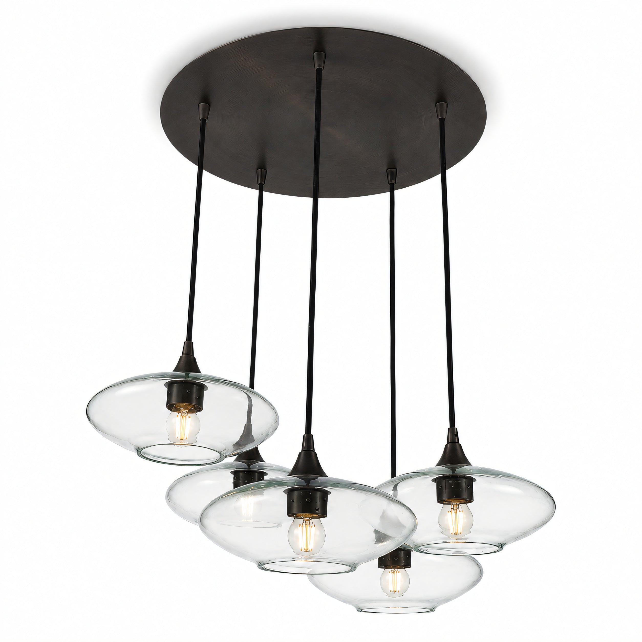 951 5 Pendant Cascade Chandelier-Bicycle Glass Co-Lucent-Eco Clear-Antique Bronze - 4ft Cord-Bicycle Glass Co