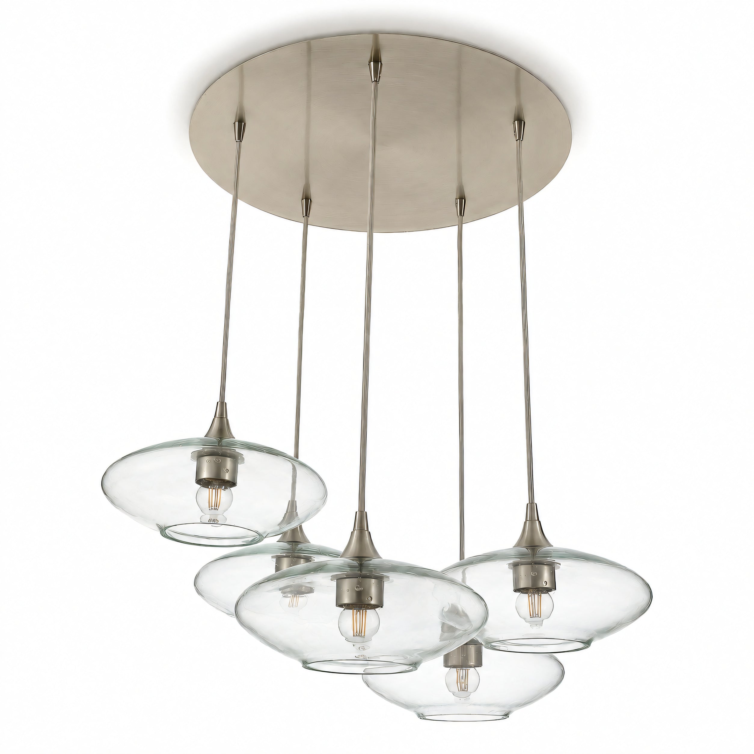 951 5 Pendant Cascade Chandelier-Bicycle Glass Co-Lucent-Eco Clear-Brushed Nickel - 4ft Cord-Bicycle Glass Co