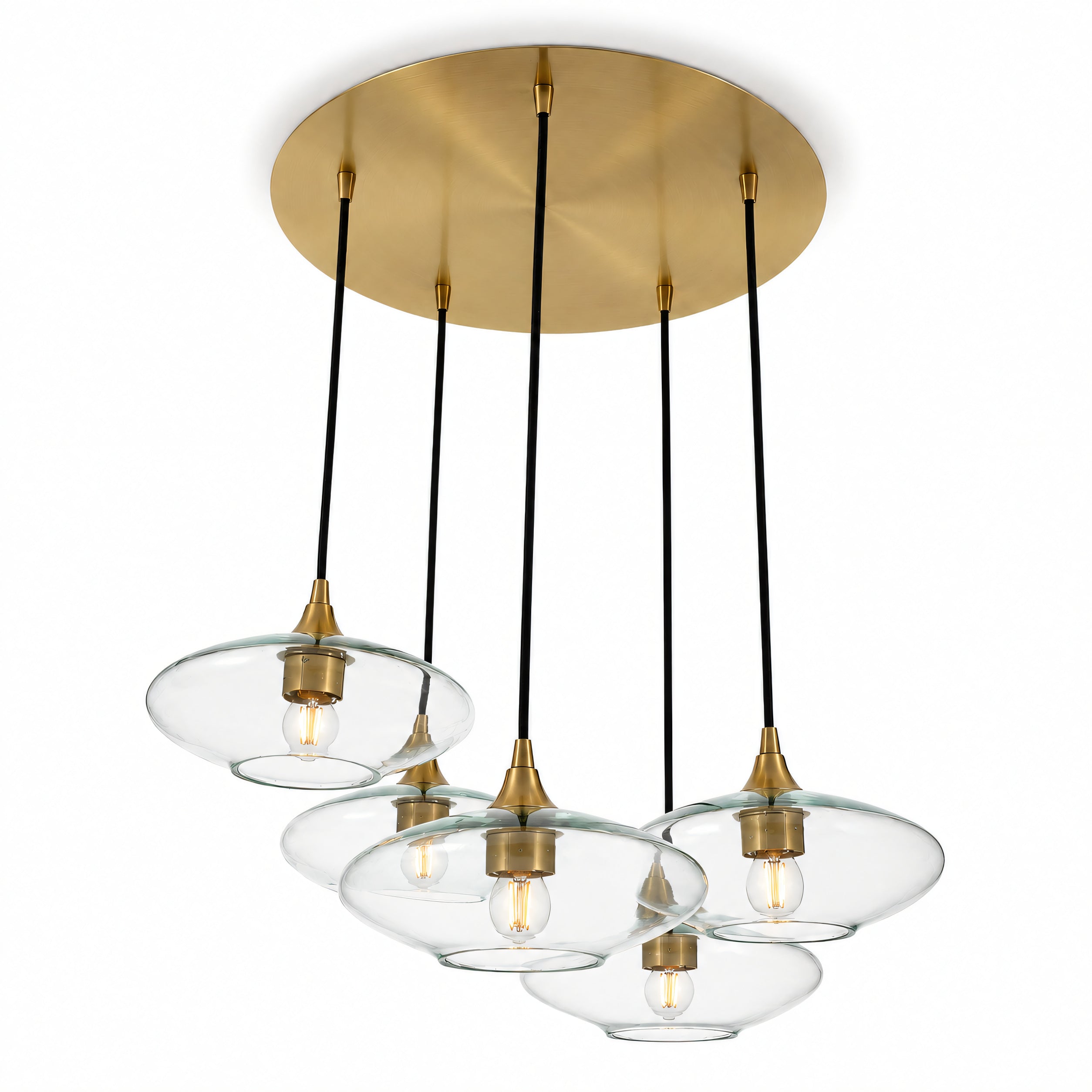 951 5 Pendant Cascade Chandelier-Bicycle Glass Co-Lucent-Eco Clear-Polished Brass - 4ft Cord-Bicycle Glass Co