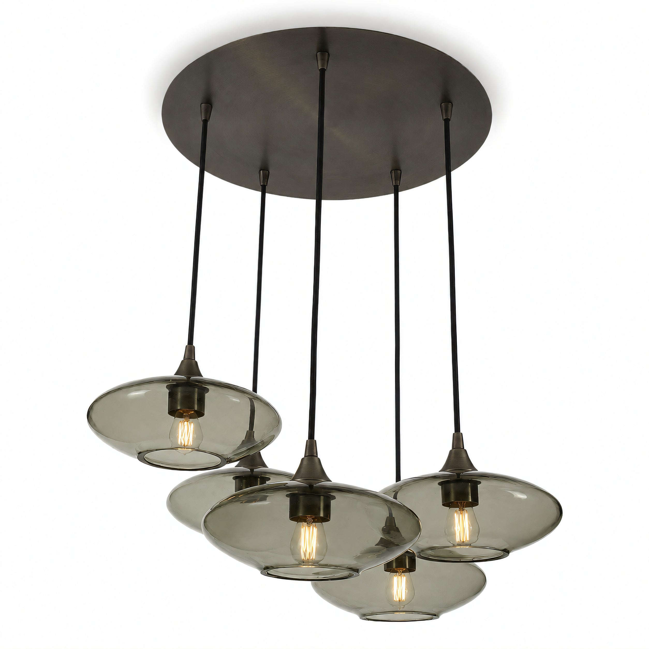 951 5 Pendant Cascade Chandelier-Bicycle Glass Co-Lucent-Slate Gray-Antique Bronze - 4ft Cord-Bicycle Glass Co