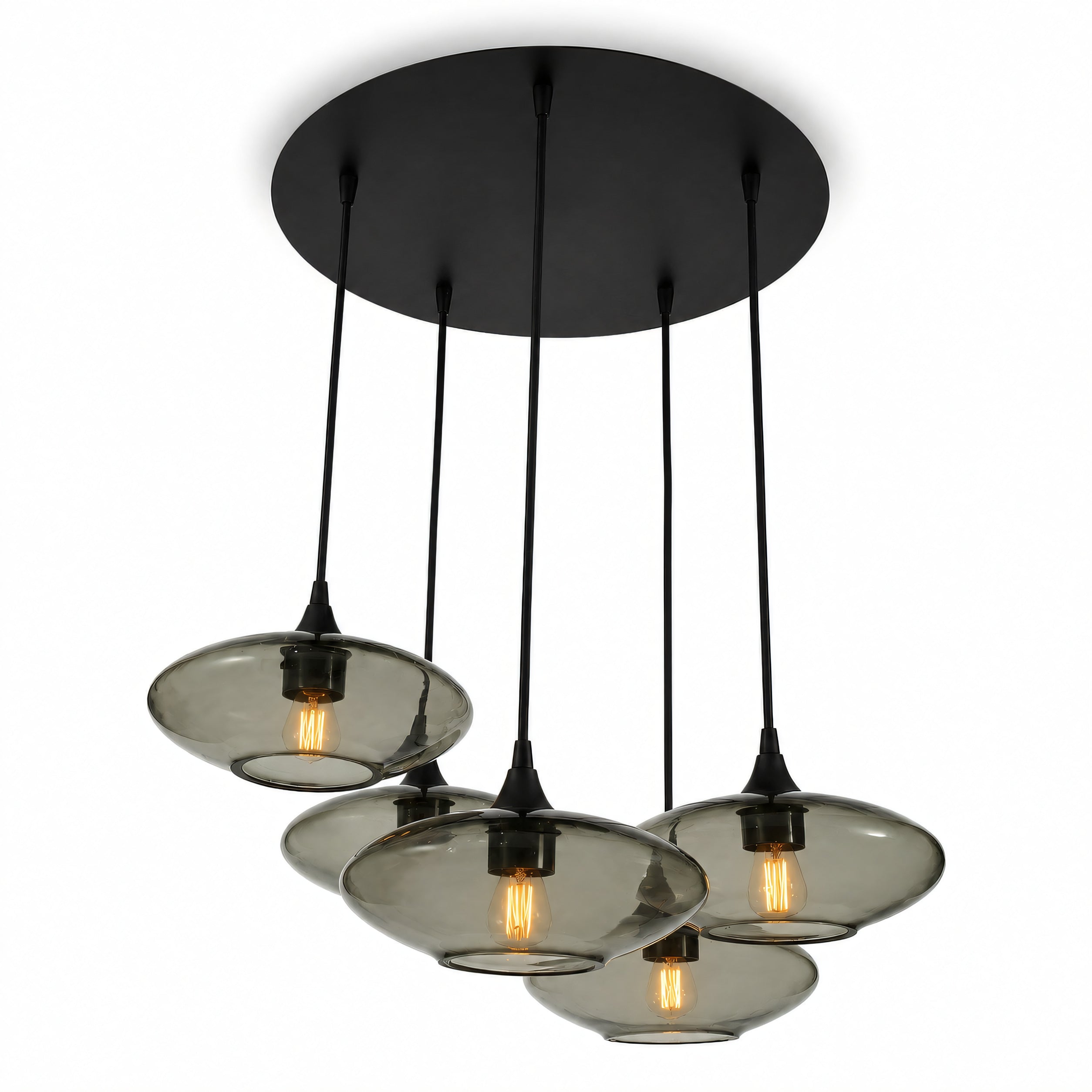 951 5 Pendant Cascade Chandelier-Bicycle Glass Co-Lucent-Slate Gray-Matte Black - 4ft Cord-Bicycle Glass Co