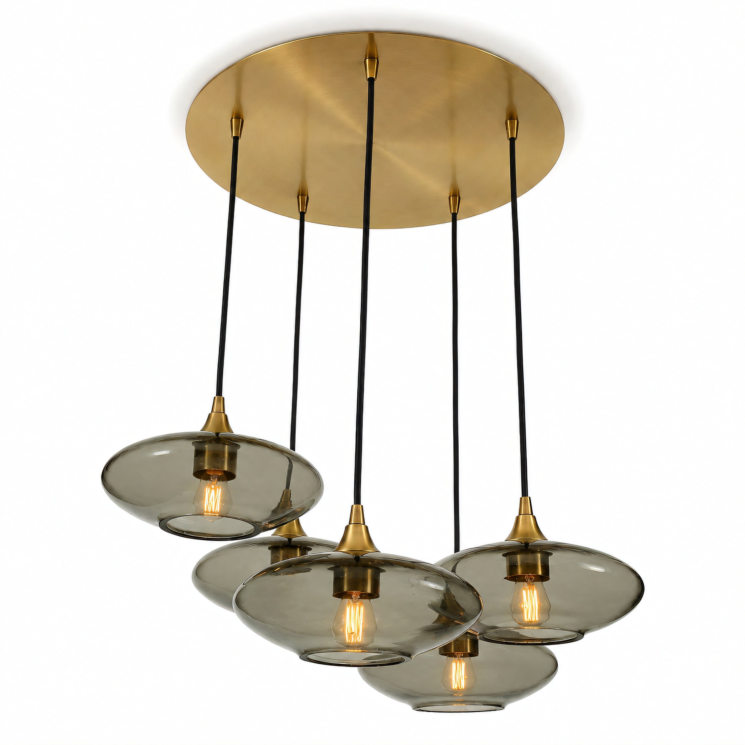 951 5 Pendant Cascade Chandelier-Bicycle Glass Co-Lucent-Slate Gray-Polished Brass - 4ft Cord-Bicycle Glass Co