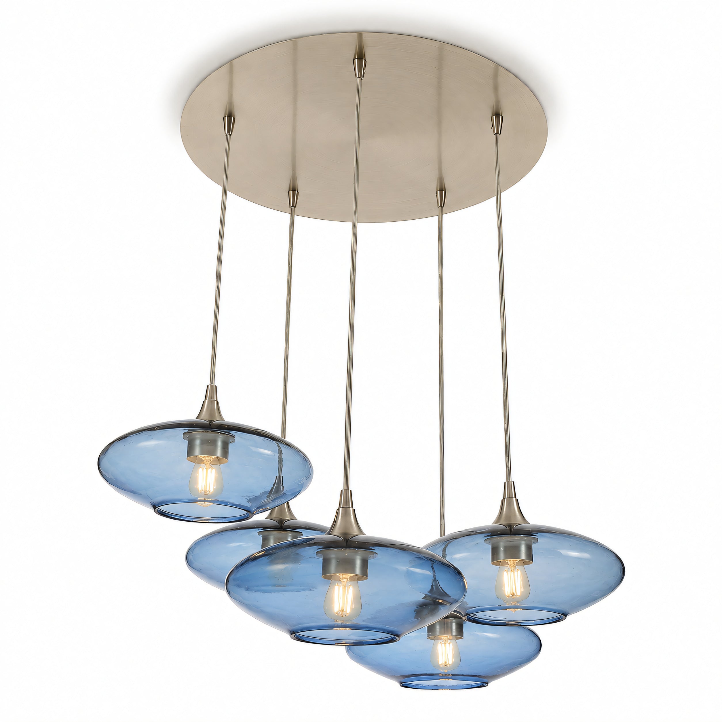 951 5 Pendant Cascade Chandelier-Bicycle Glass Co-Lucent-Steel Blue-Brushed Nickel - 4ft Cord-Bicycle Glass Co