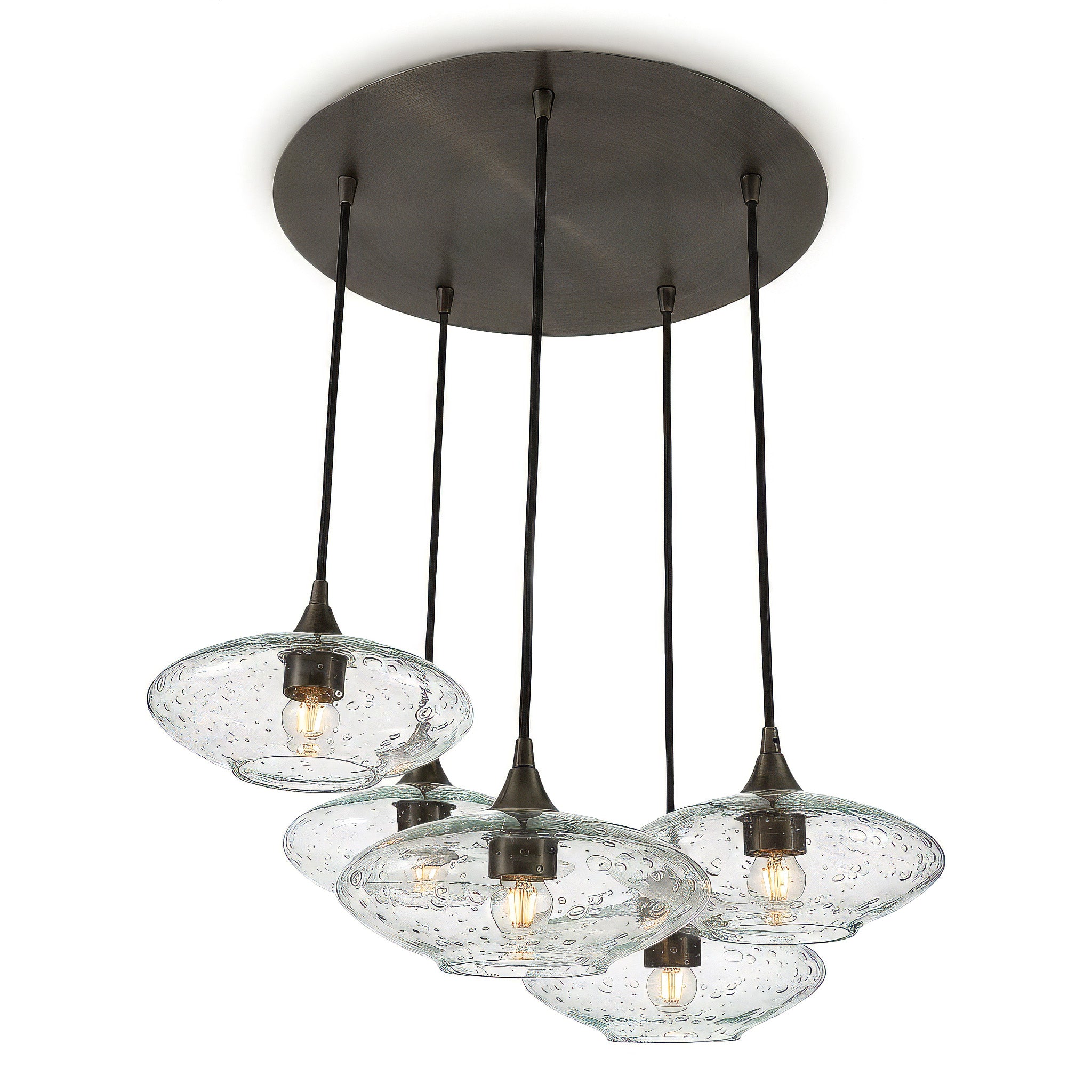 951 5 Pendant Cascade Chandelier-Bicycle Glass Co-Lunar-Eco Clear-Antique Bronze - 4ft Cord-Bicycle Glass Co