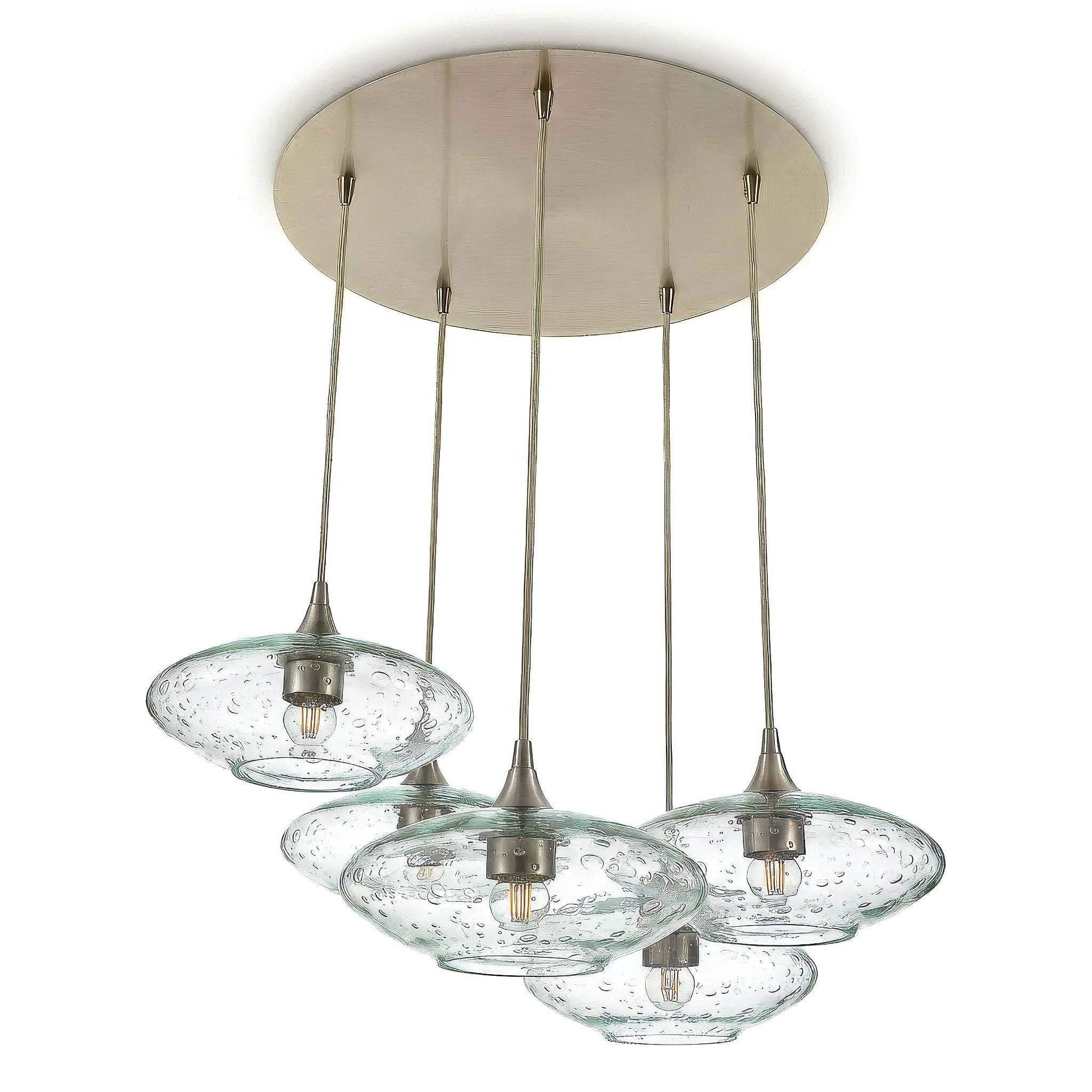 951 5 Pendant Cascade Chandelier-Bicycle Glass Co-Lunar-Eco Clear-Brushed Nickel - 4ft Cord-Bicycle Glass Co