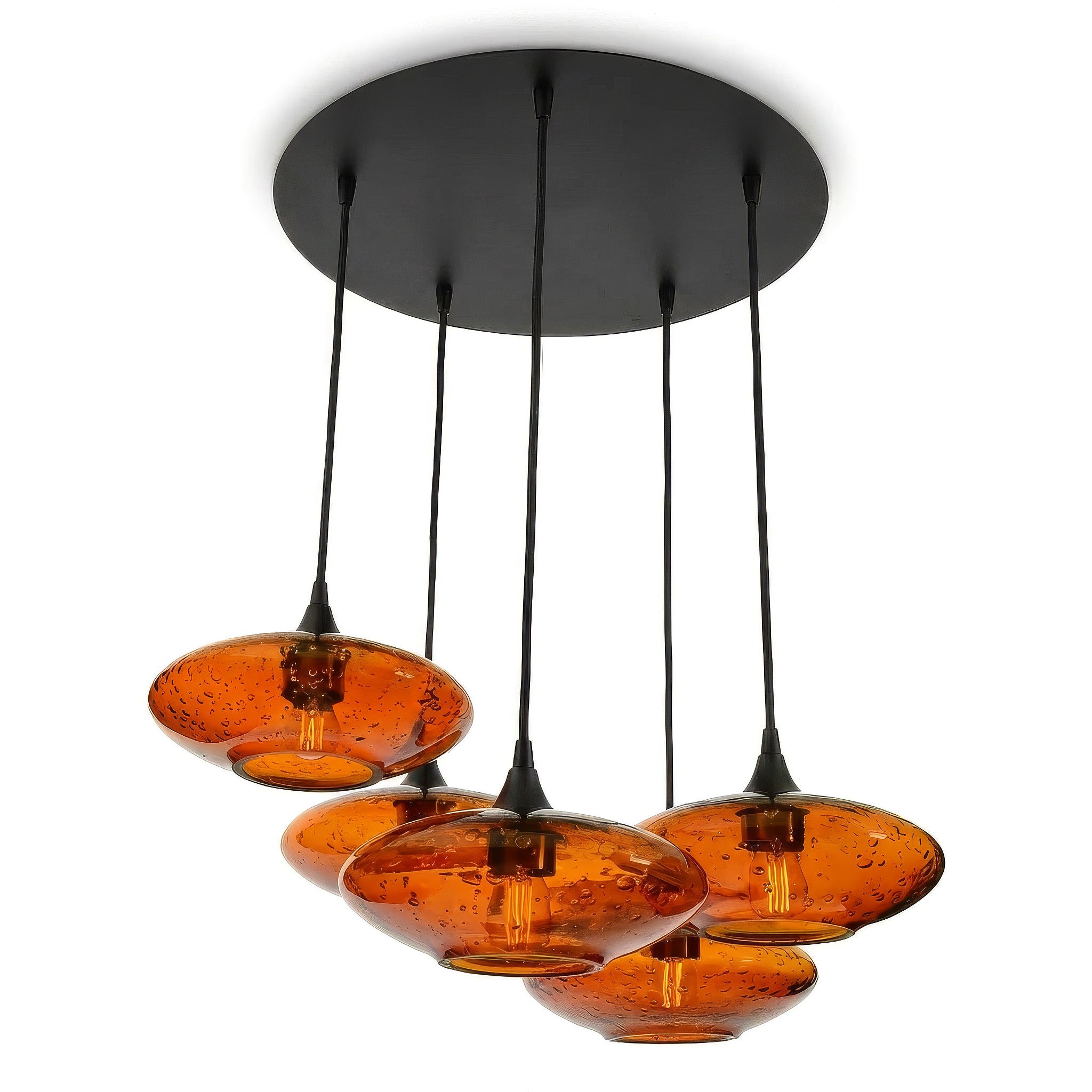 951 5 Pendant Cascade Chandelier-Bicycle Glass Co-Lunar-Golden Amber-Matte Black - 4ft Cord-Bicycle Glass Co