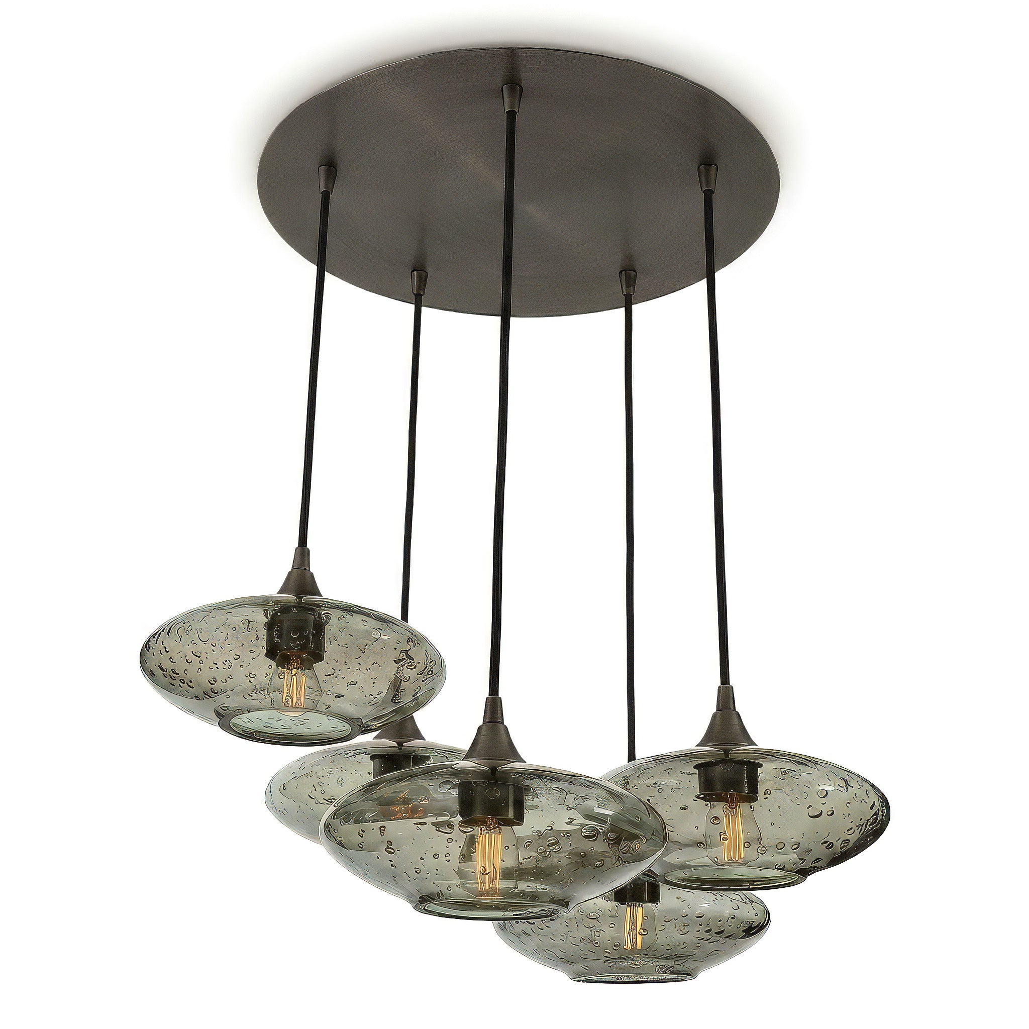 951 5 Pendant Cascade Chandelier-Bicycle Glass Co-Lunar-Slate Gray-Antique Bronze - 4ft Cord-Bicycle Glass Co