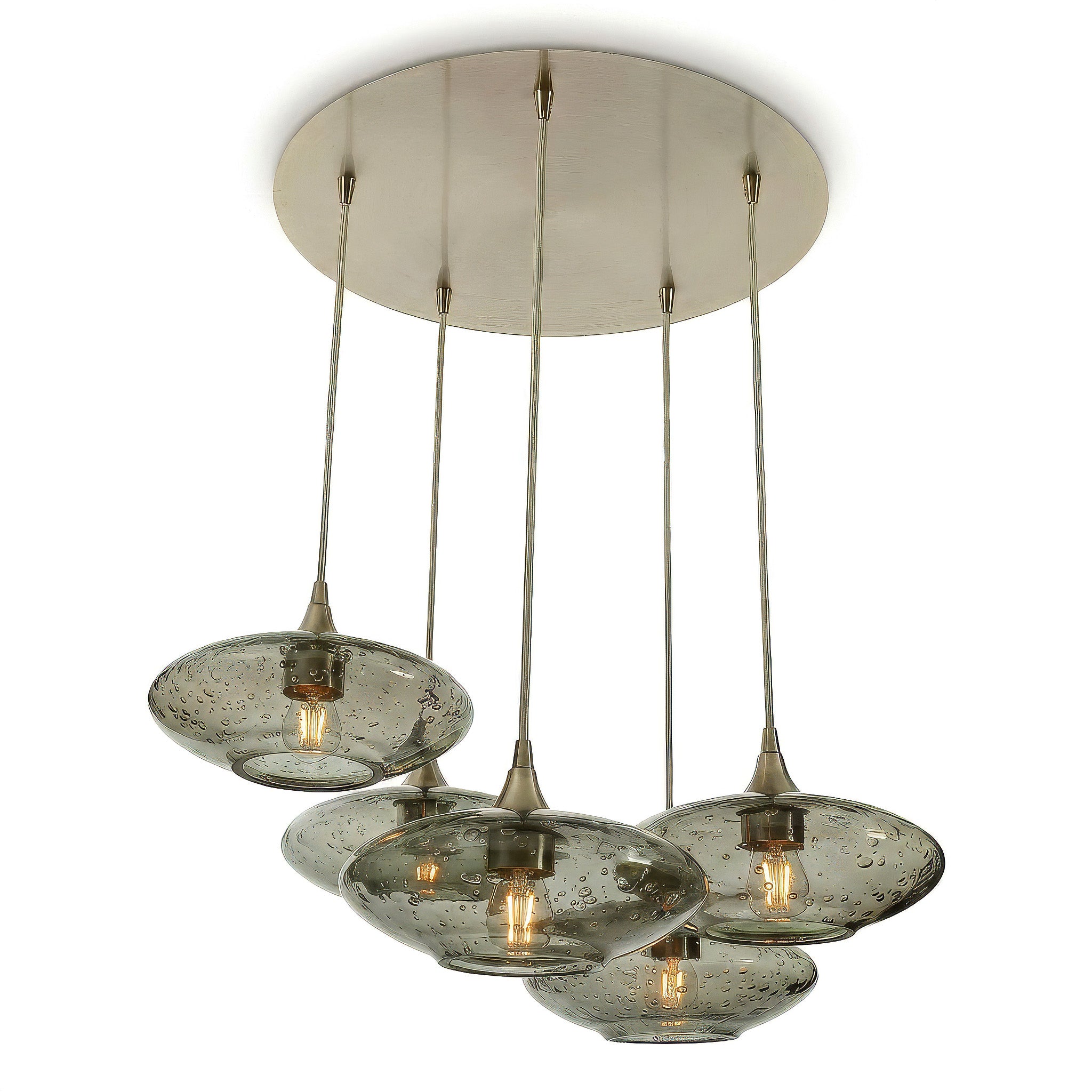 951 5 Pendant Cascade Chandelier-Bicycle Glass Co-Lunar-Slate Gray-Brushed Nickel - 4ft Cord-Bicycle Glass Co