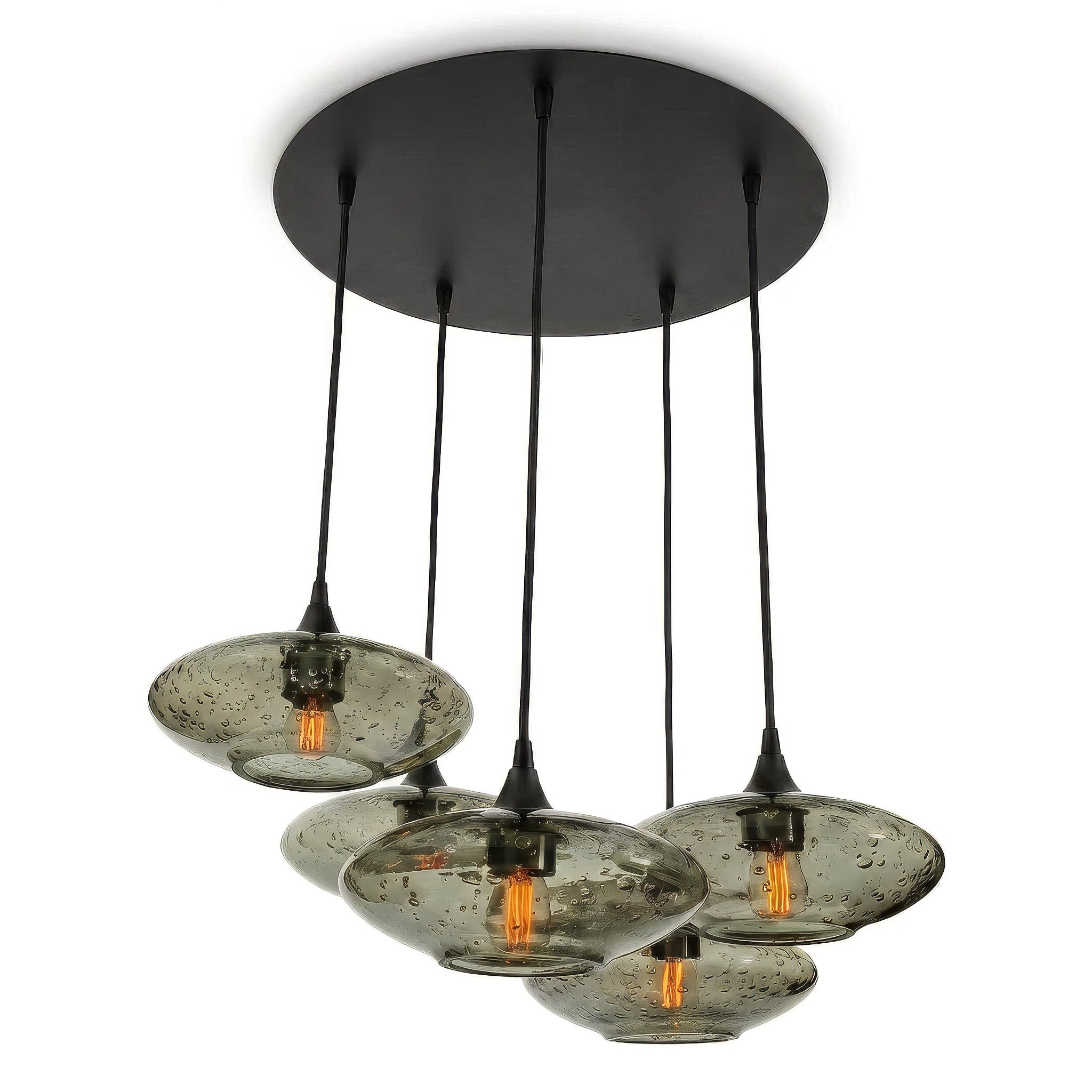 951 5 Pendant Cascade Chandelier-Bicycle Glass Co-Lunar-Slate Gray-Matte Black - 4ft Cord-Bicycle Glass Co