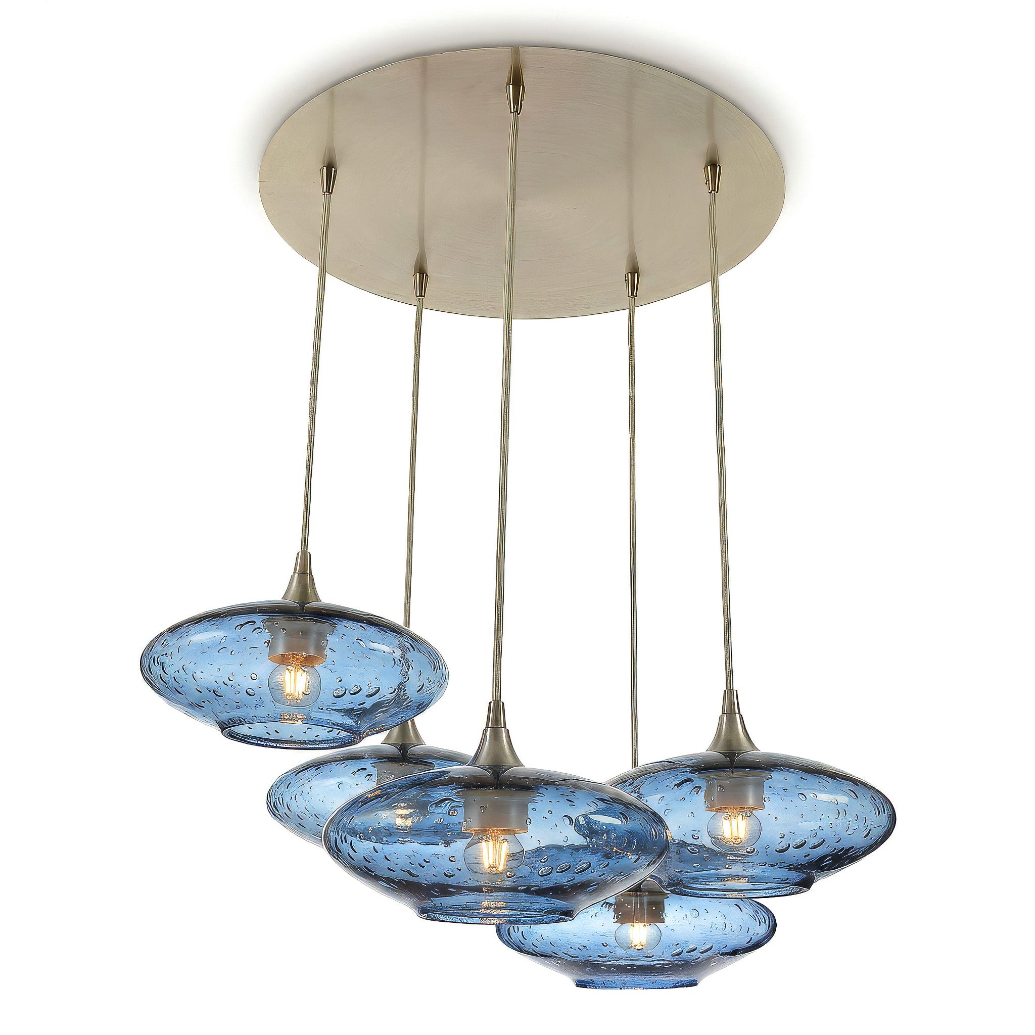 951 5 Pendant Cascade Chandelier-Bicycle Glass Co-Lunar-Steel Blue-Brushed Nickel - 4ft Cord-Bicycle Glass Co