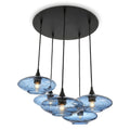 951 5 Pendant Cascade Chandelier-Bicycle Glass Co-Lunar-Steel Blue-Matte Black - 4ft Cord-Bicycle Glass Co