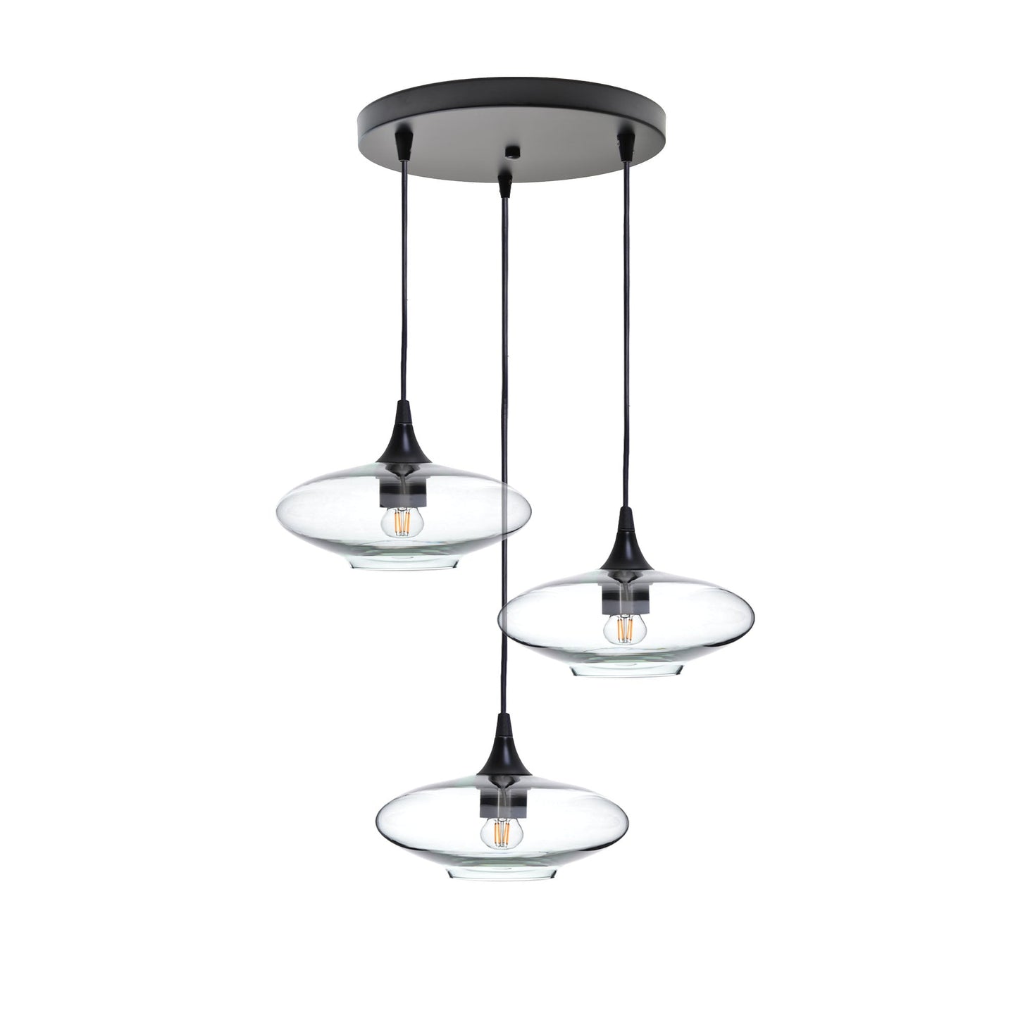 951 Lucent: 3 Pendant Cascade Chandelier-Glass-Bicycle Glass Co - Hotshop-Eco Clear-Matte Black-Bicycle Glass Co