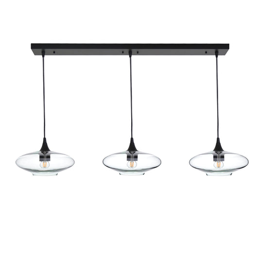 951 Lucent: 3 Pendant Linear Chandelier-Glass-Bicycle Glass Co - Hotshop-Eco Clear-Matte Black-Bicycle Glass Co