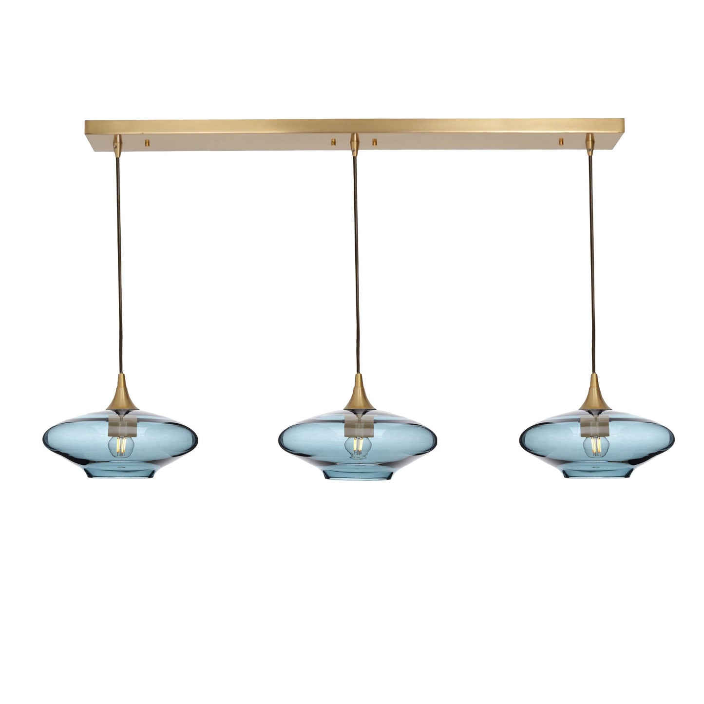 951 Lucent: 3 Pendant Linear Chandelier-Glass-Bicycle Glass Co - Hotshop-Slate Gray-Polished Brass-Bicycle Glass Co