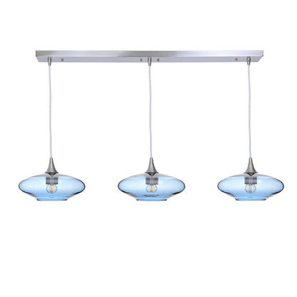 951 Lucent: 3 Pendant Linear Chandelier-Glass-Bicycle Glass Co - Hotshop-Steel Blue-Brushed Nickel-Bicycle Glass Co