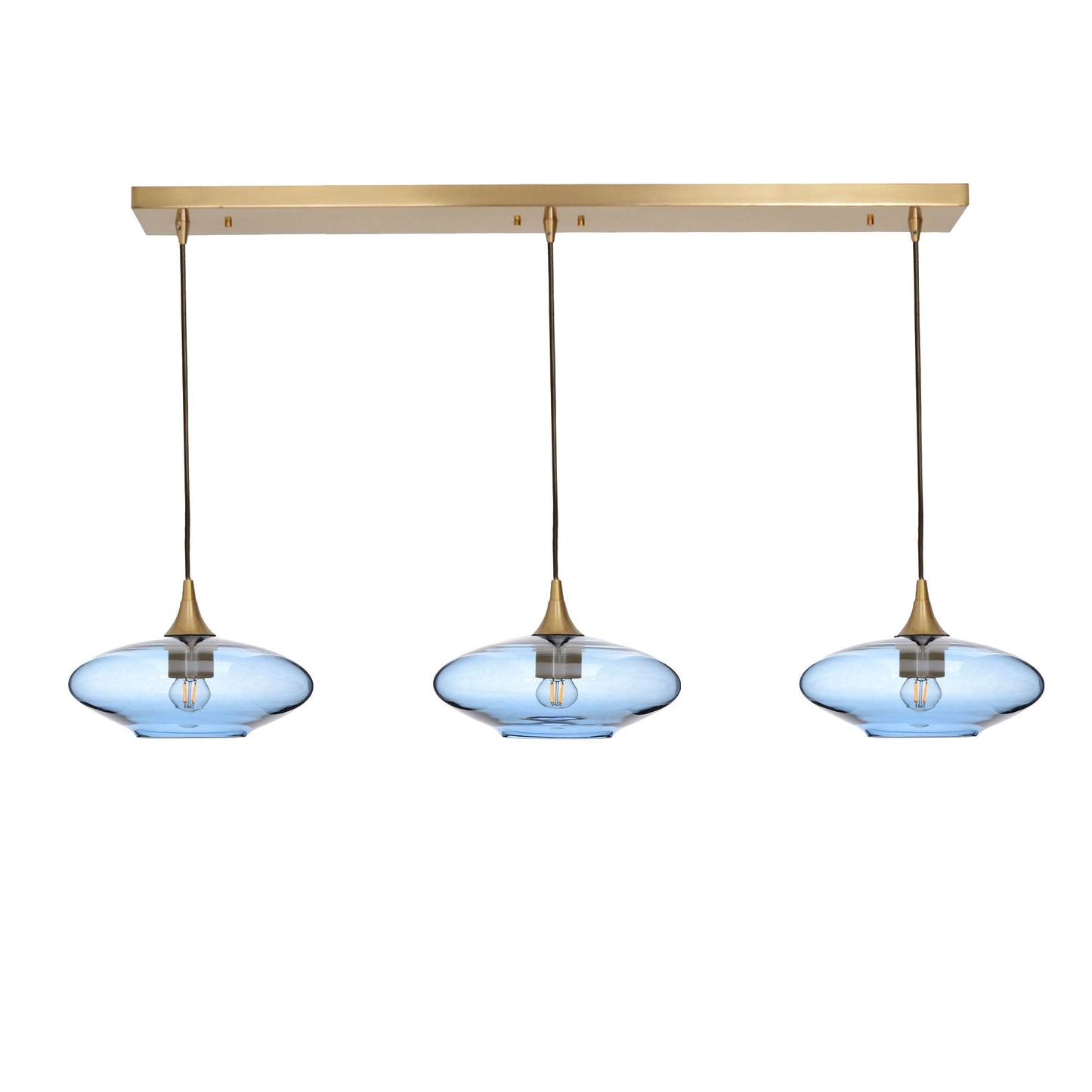 951 Lucent: 3 Pendant Linear Chandelier-Glass-Bicycle Glass Co - Hotshop-Steel Blue-Polished Brass-Bicycle Glass Co