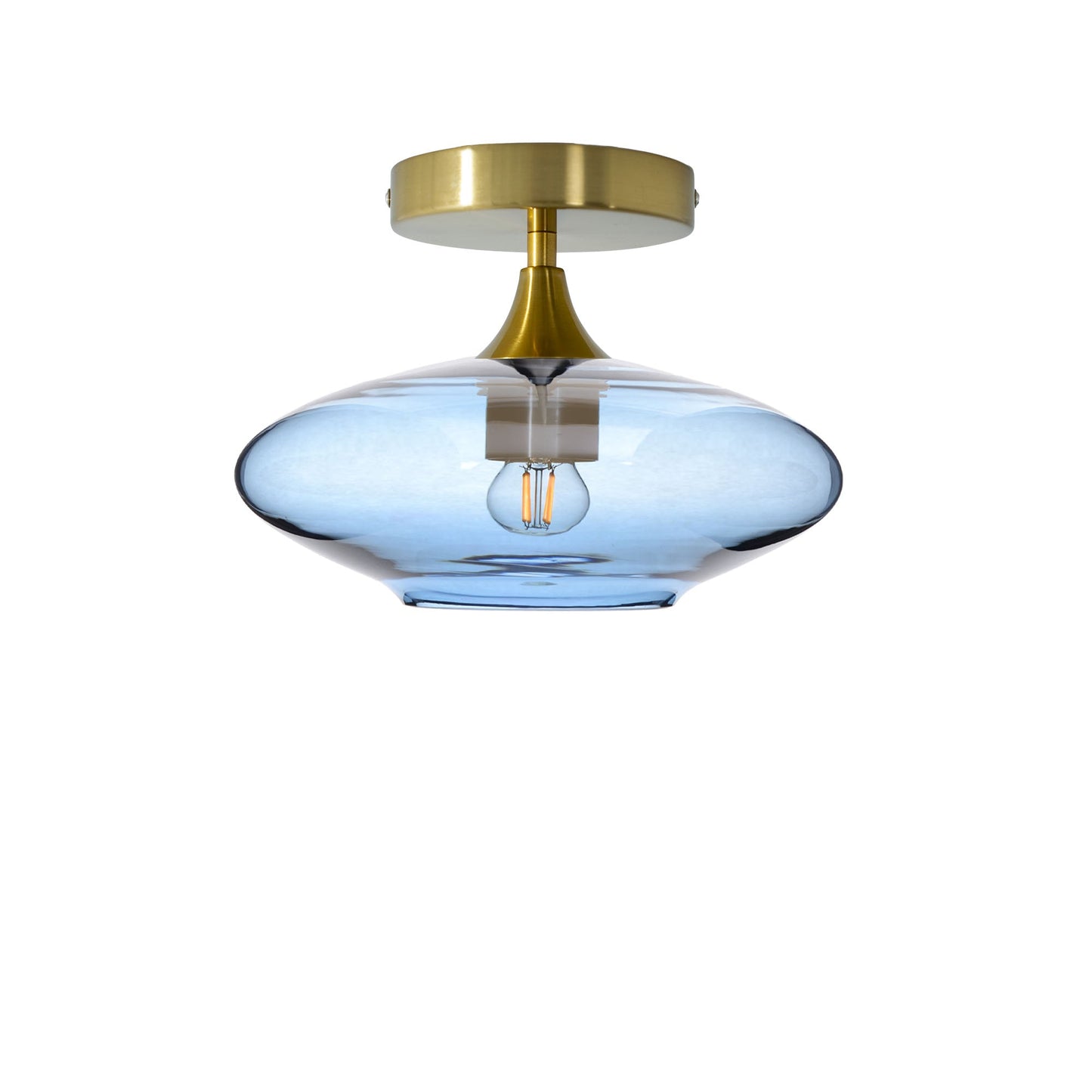 951 Lucent: Semi Flush Light-Glass-Bicycle Glass Co - Hotshop-Steel Blue-Polished Brass-Bicycle Glass Co