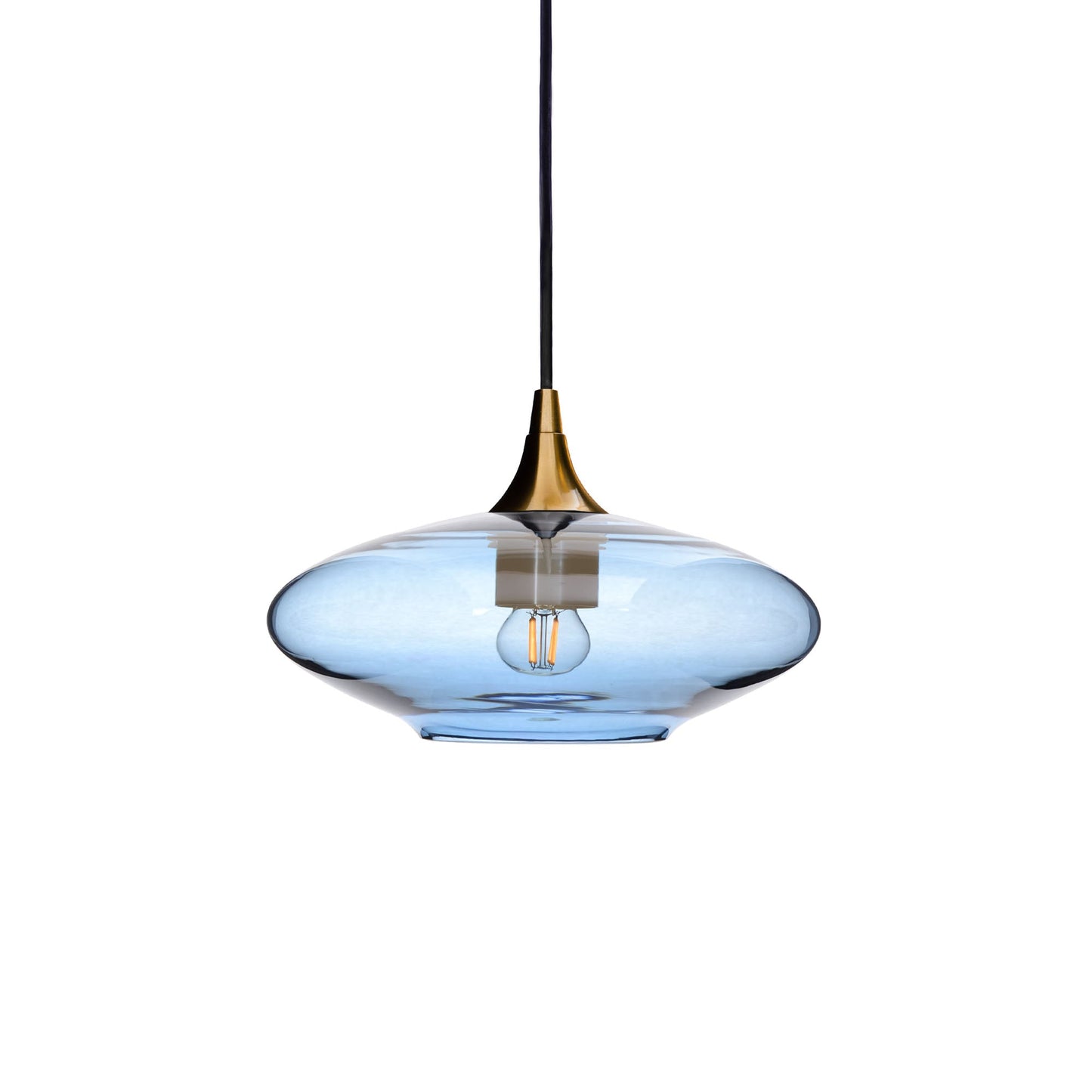 951 Lucent: Single Pendant Light-Glass-Bicycle Glass Co - Hotshop-Steel Blue-Polished Brass-Bicycle Glass Co