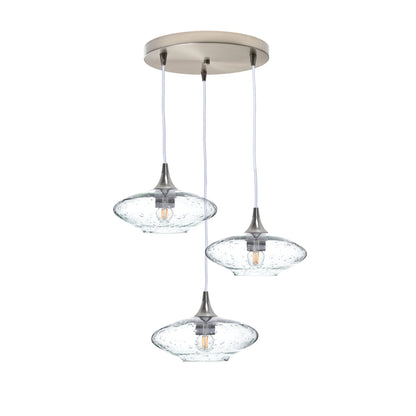 951 Lunar: 3 Pendant Cascade Chandelier-Glass-Bicycle Glass Co - Hotshop-Eco Clear-Brushed Nickel-Bicycle Glass Co