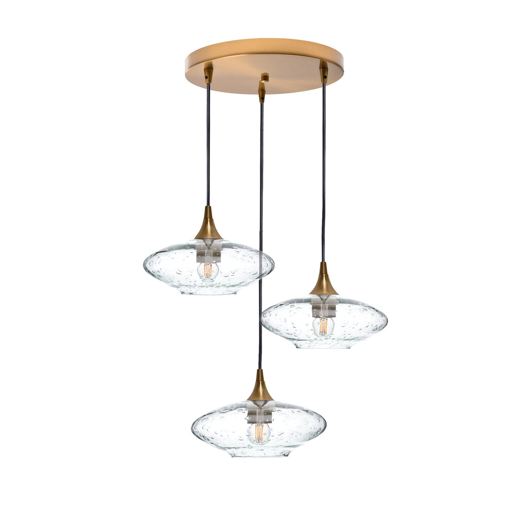 951 Lunar: 3 Pendant Cascade Chandelier-Glass-Bicycle Glass Co - Hotshop-Eco Clear-Polished Brass-Bicycle Glass Co
