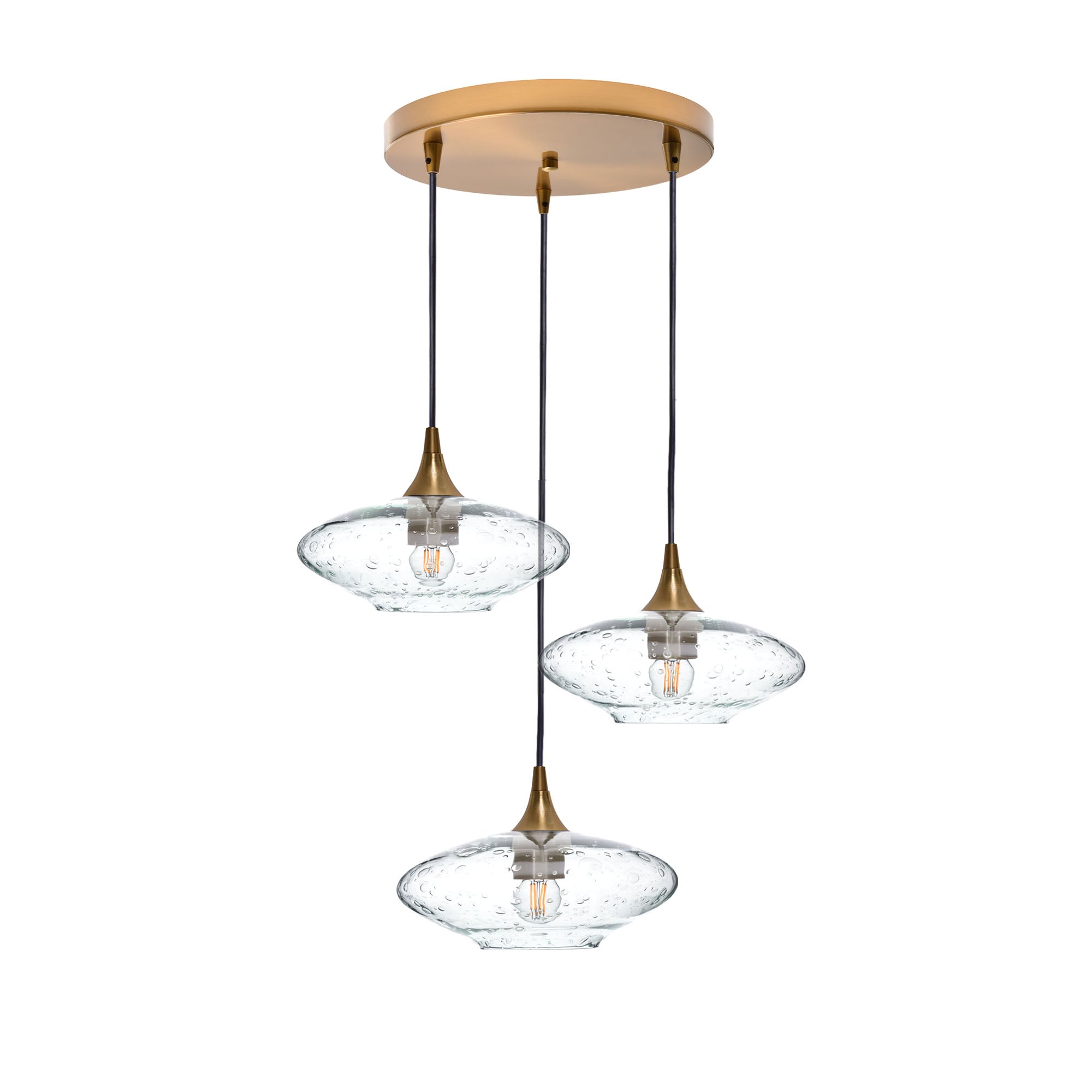 951 Lunar: 3 Pendant Cascade Chandelier-Glass-Bicycle Glass Co - Hotshop-Eco Clear-Polished Brass-Bicycle Glass Co