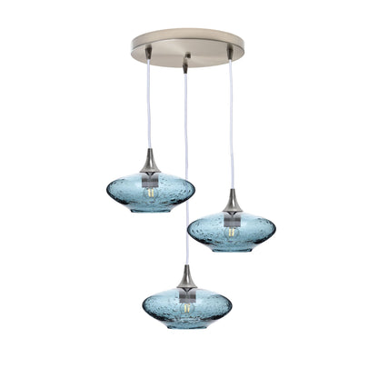 951 Lunar: 3 Pendant Cascade Chandelier-Glass-Bicycle Glass Co - Hotshop-Slate Gray-Brushed Nickel-Bicycle Glass Co