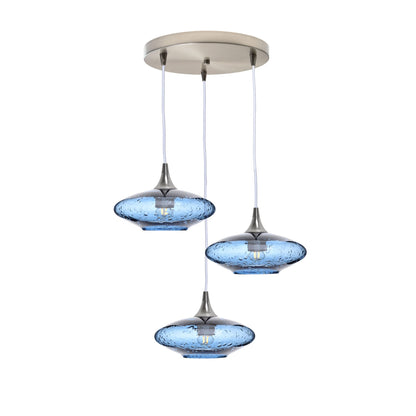 951 Lunar: 3 Pendant Cascade Chandelier-Glass-Bicycle Glass Co - Hotshop-Steel Blue-Brushed Nickel-Bicycle Glass Co