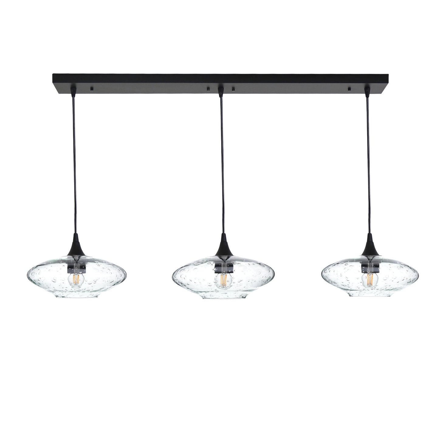 951 Lunar: 3 Pendant Linear Chandelier-Glass-Bicycle Glass Co - Hotshop-Eco Clear-Matte Black-Bicycle Glass Co