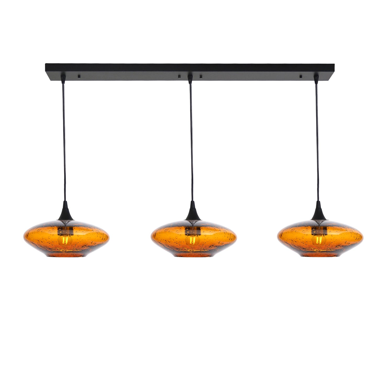 951 Lunar: 3 Pendant Linear Chandelier-Glass-Bicycle Glass Co - Hotshop-Golden Amber-Matte Black-Bicycle Glass Co