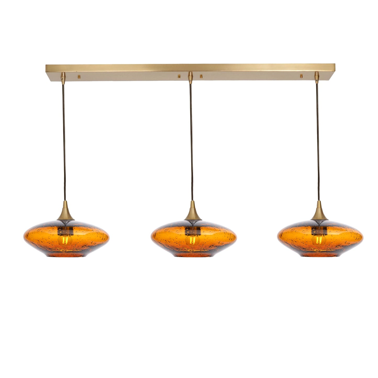 951 Lunar: 3 Pendant Linear Chandelier-Glass-Bicycle Glass Co - Hotshop-Golden Amber-Polished Brass-Bicycle Glass Co