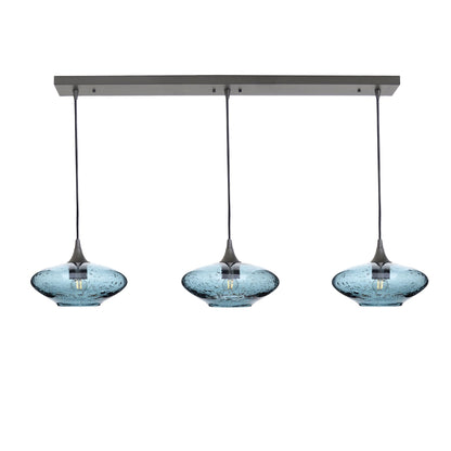 951 Lunar: 3 Pendant Linear Chandelier-Glass-Bicycle Glass Co - Hotshop-Slate Gray-Antique Bronze-Bicycle Glass Co