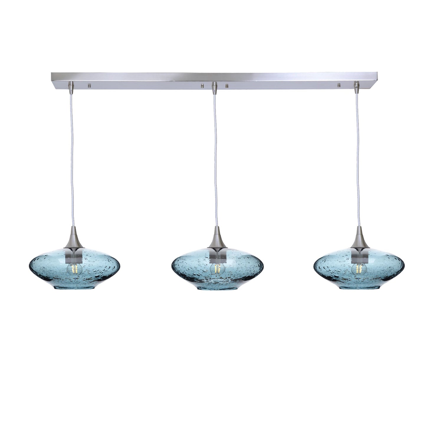 951 Lunar: 3 Pendant Linear Chandelier-Glass-Bicycle Glass Co - Hotshop-Slate Gray-Brushed Nickel-Bicycle Glass Co