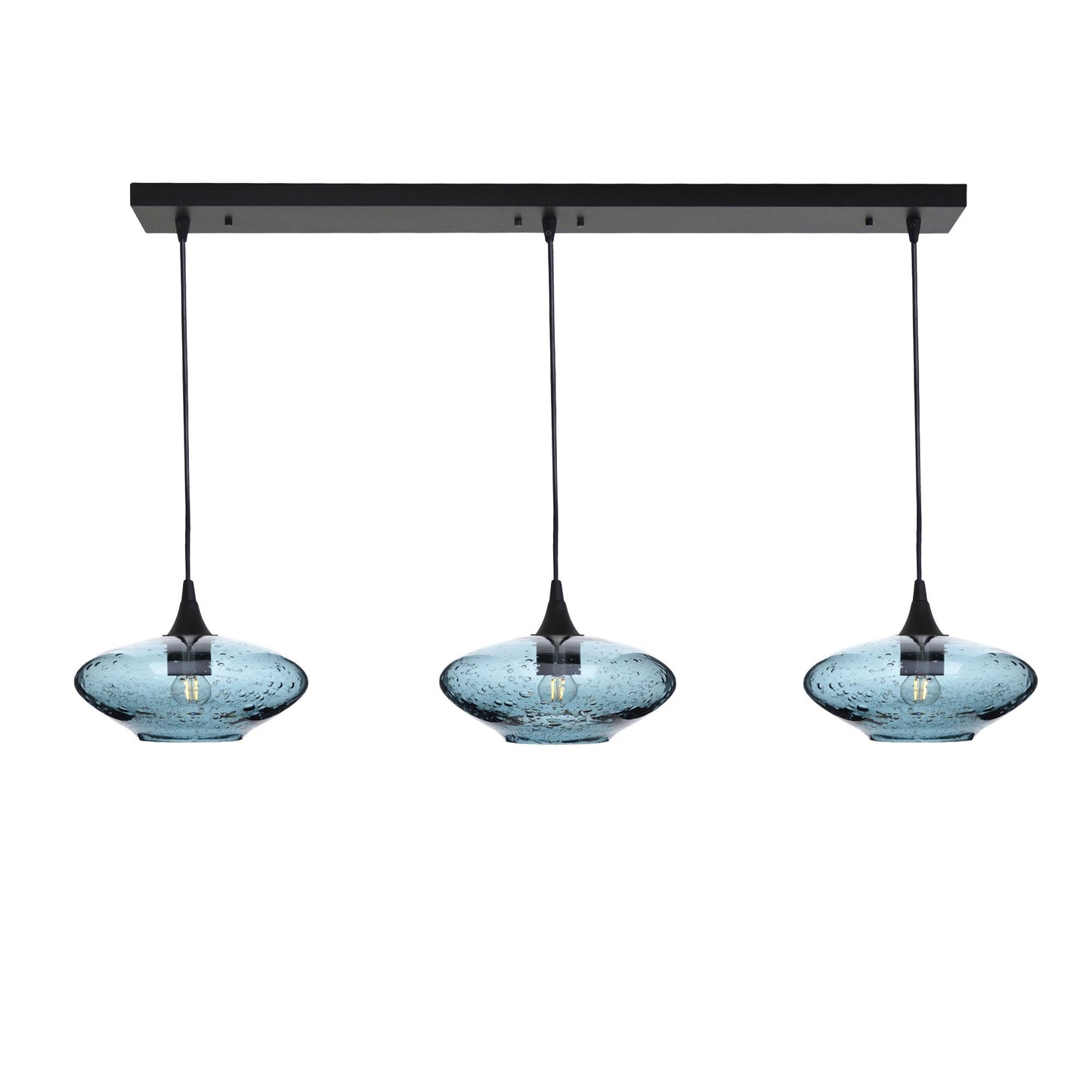 951 Lunar: 3 Pendant Linear Chandelier-Glass-Bicycle Glass Co - Hotshop-Slate Gray-Matte Black-Bicycle Glass Co