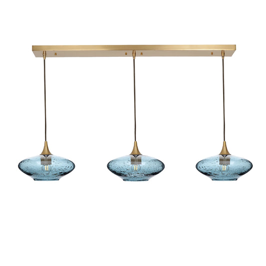 951 Lunar: 3 Pendant Linear Chandelier-Glass-Bicycle Glass Co - Hotshop-Slate Gray-Polished Brass-Bicycle Glass Co