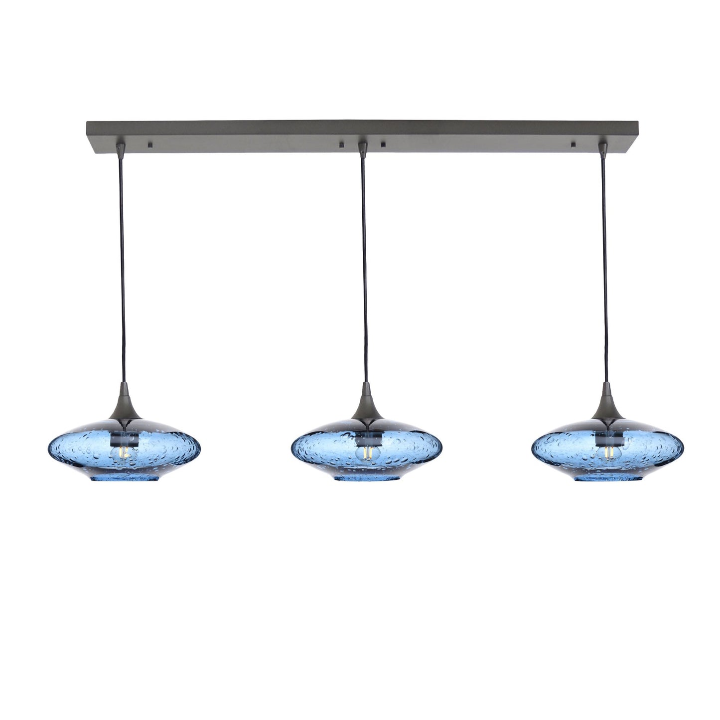 951 Lunar: 3 Pendant Linear Chandelier-Glass-Bicycle Glass Co - Hotshop-Steel Blue-Antique Bronze-Bicycle Glass Co